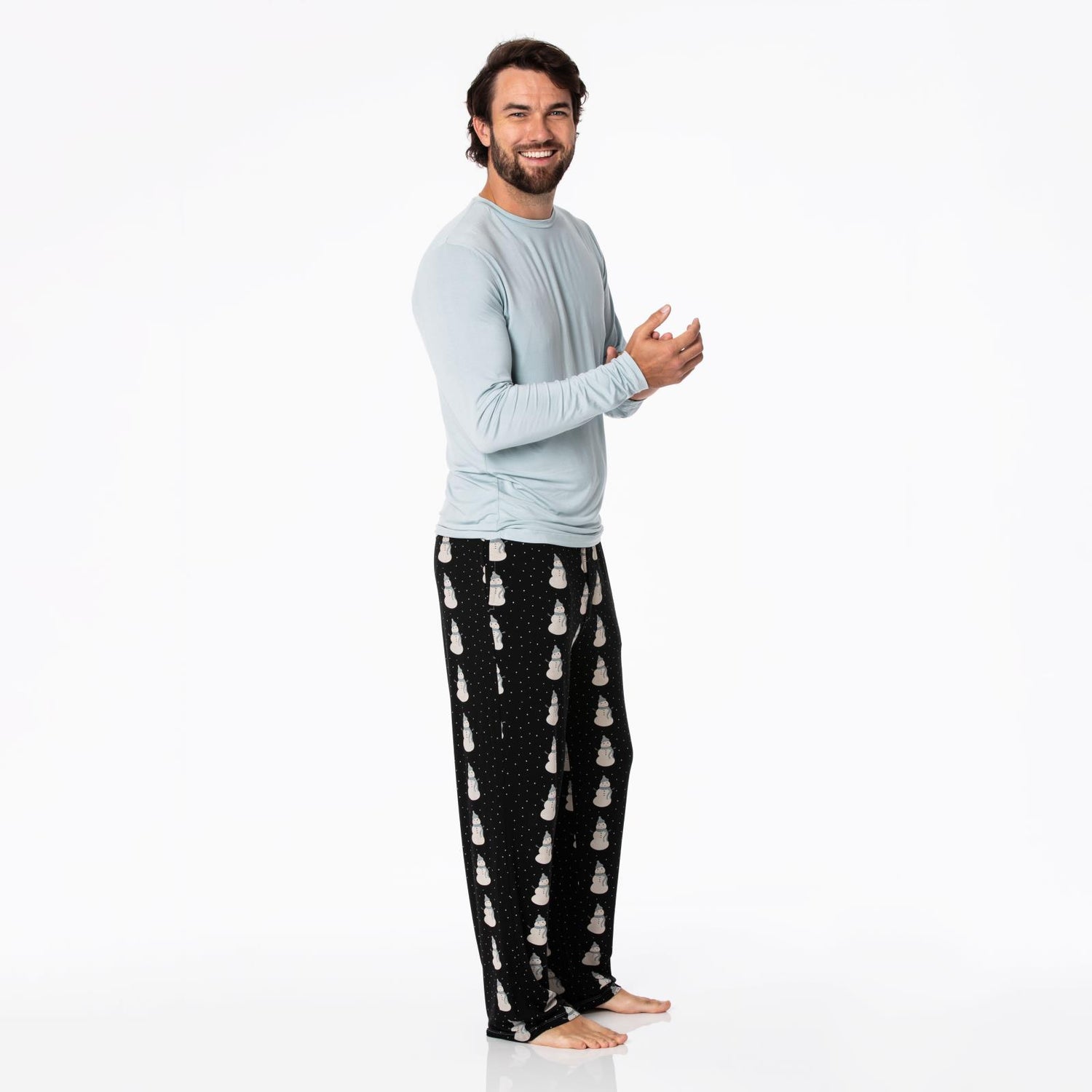 Men's Print Long Sleeve Pajama Set in Midnight Snowman