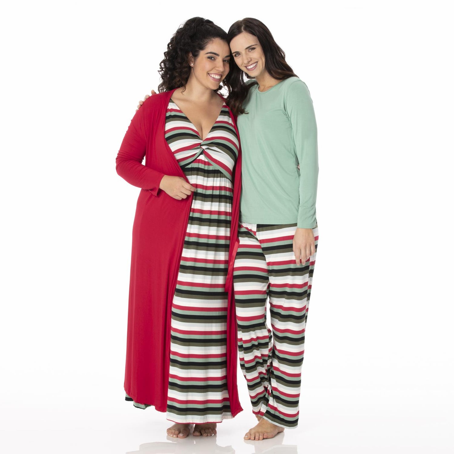 Print Simple Twist Nightgown in Christmas Multi Stripe