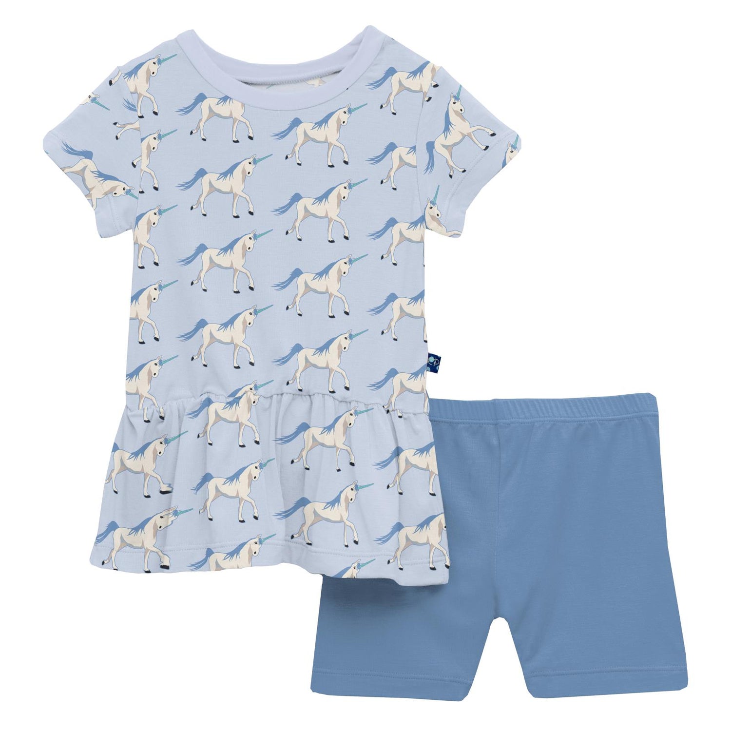 Print Short Sleeve Playtime Outfit Set in Dew Prancing Unicorn