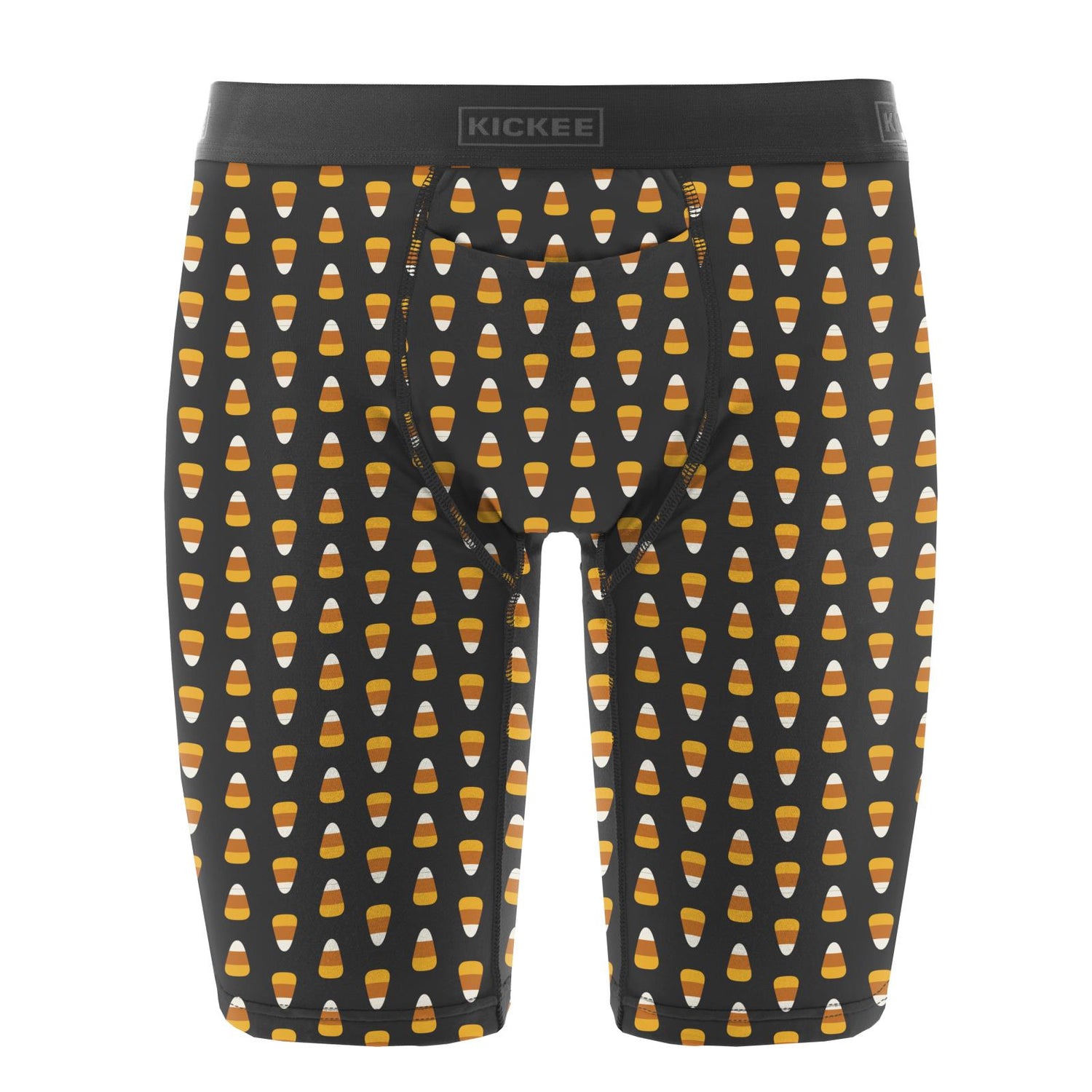 Men's Print Long Boxer Brief with Top Fly in Midnight Candy Corn