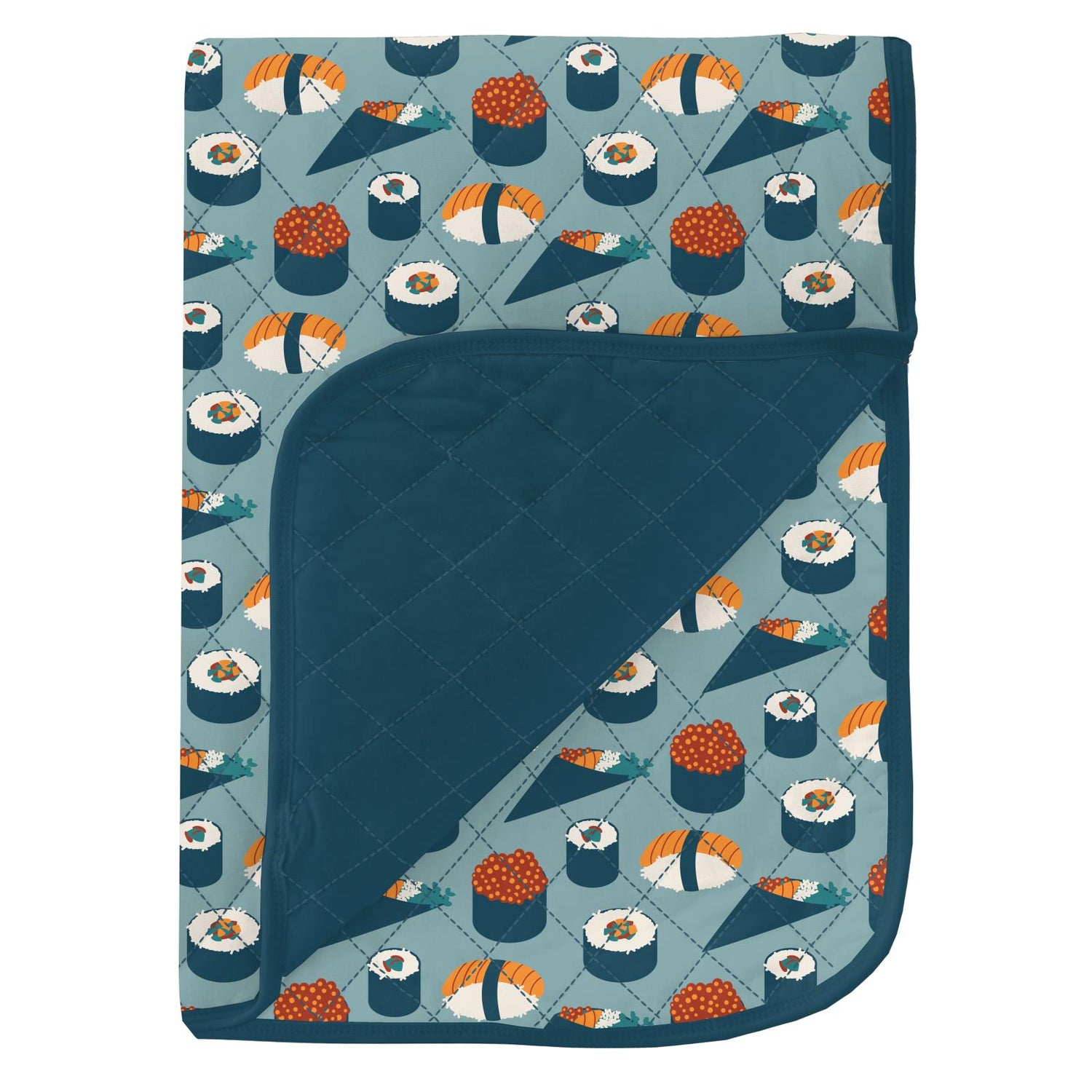 Print Quilted Stroller Blanket in Jade Sushi/Peacock