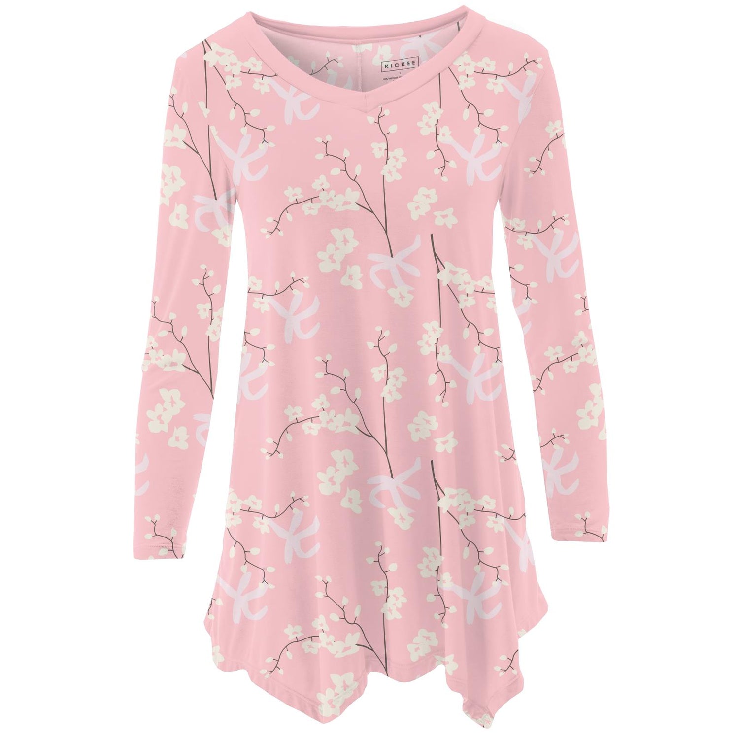 Women's Print Long Sleeve Tunic in Lotus Orchid Print