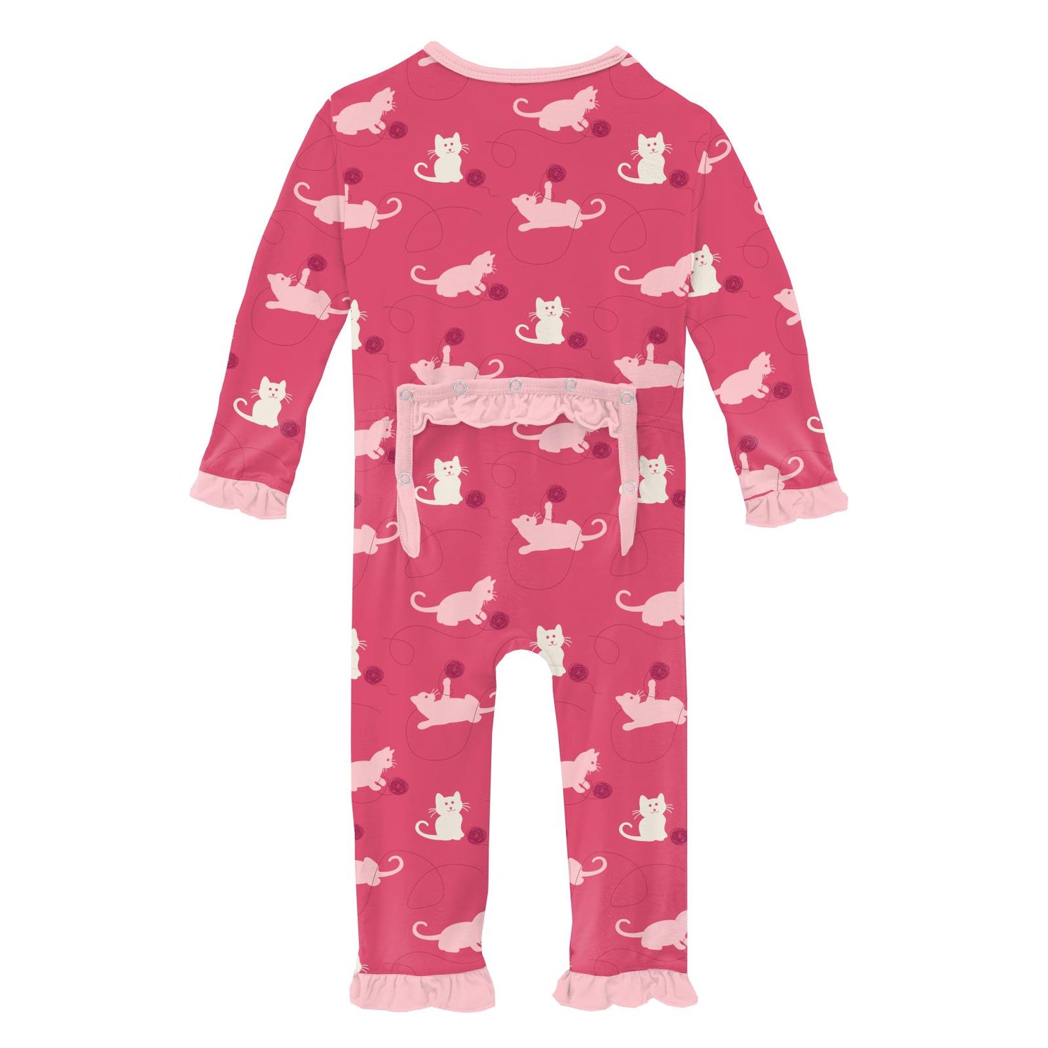 Print Classic Ruffle Coverall with Snaps in Winter Rose Kitty