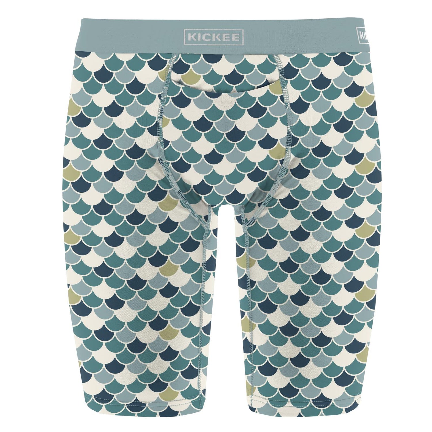 Men's Print Long Boxer Brief with Top Fly in Lagoon Scales