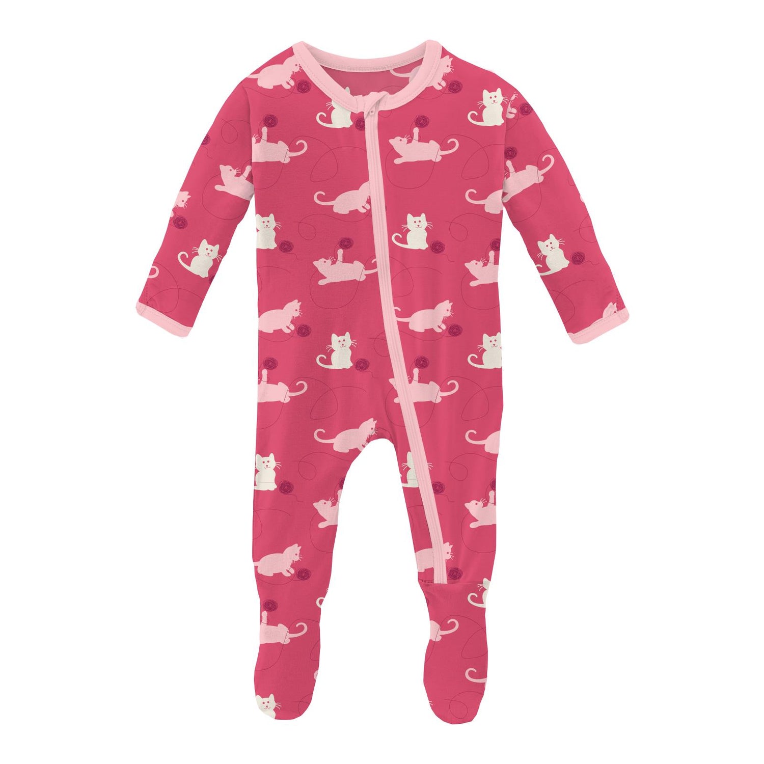 Print Footie with Zipper in Winter Rose Kitty