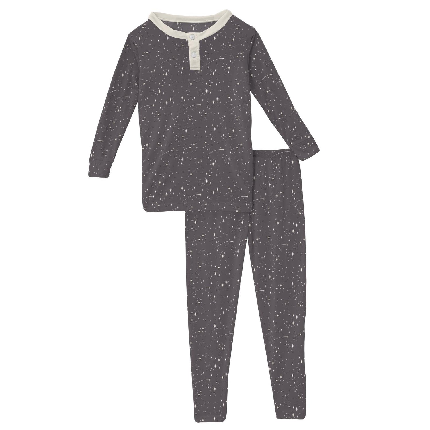 Print Long Sleeve Henley Pajama Set in Rain Shooting Stars