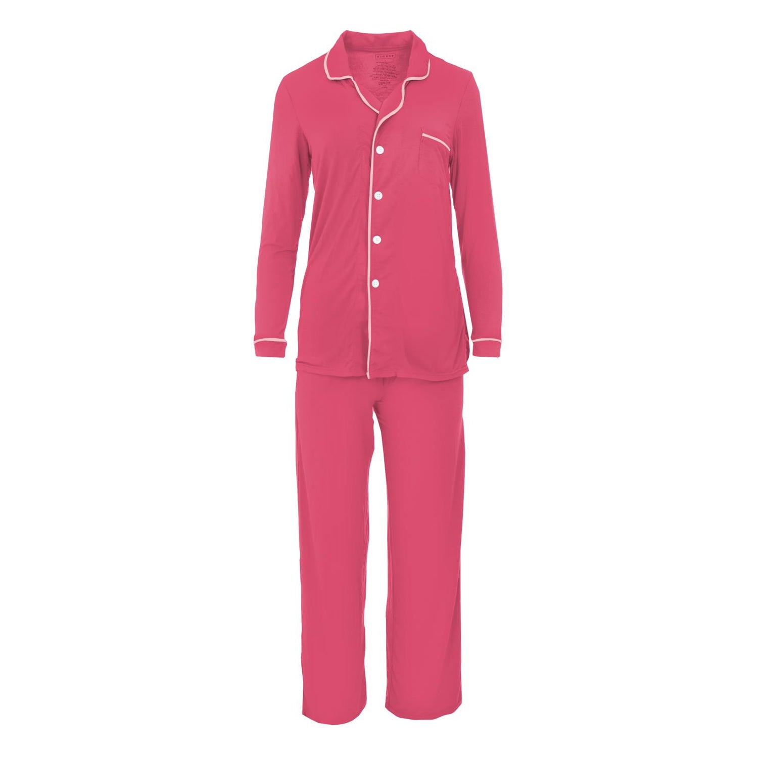 Women's Long Sleeved Collared Pajama Set in Winter Rose with Lotus