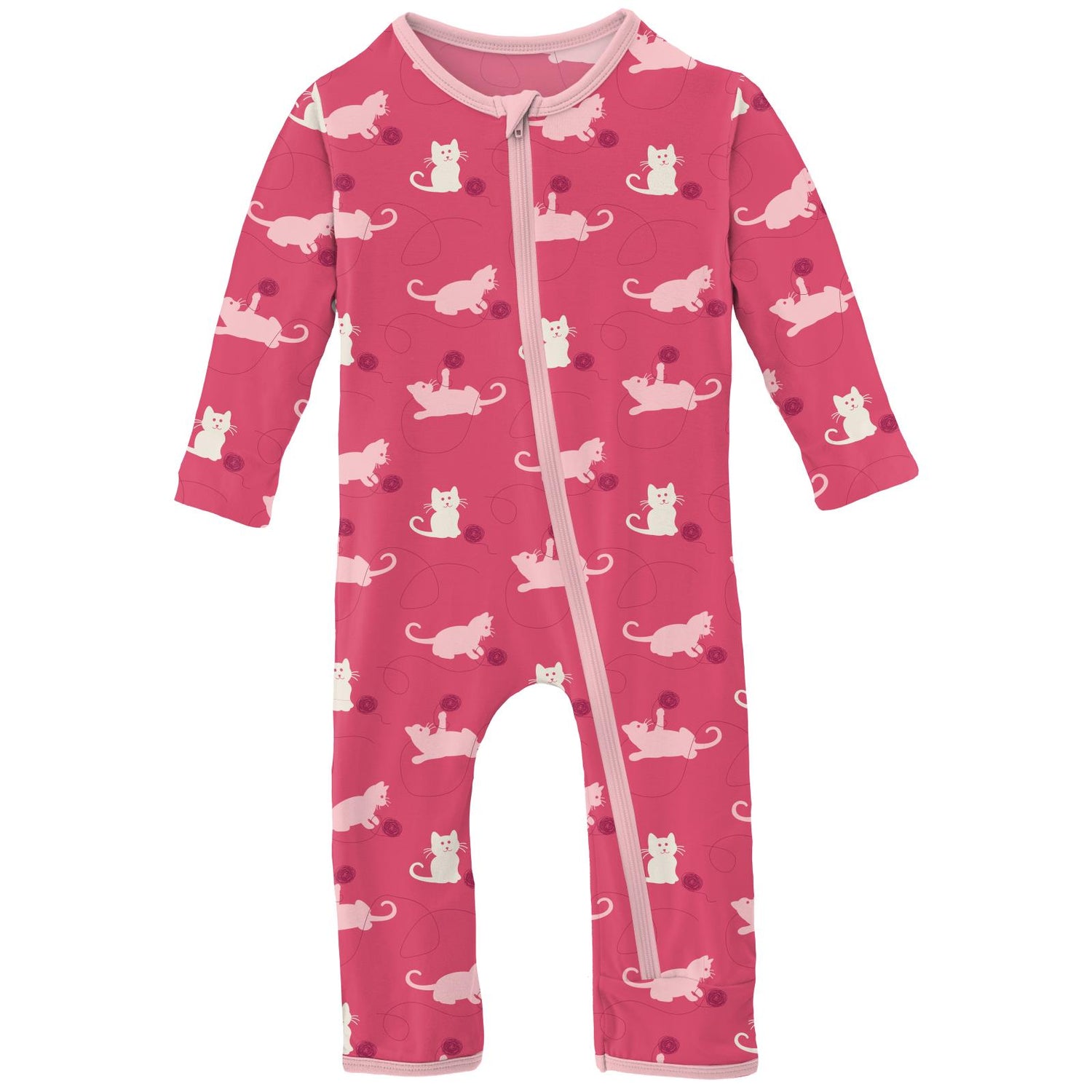 Print Coverall with Zipper in Winter Rose Kitty