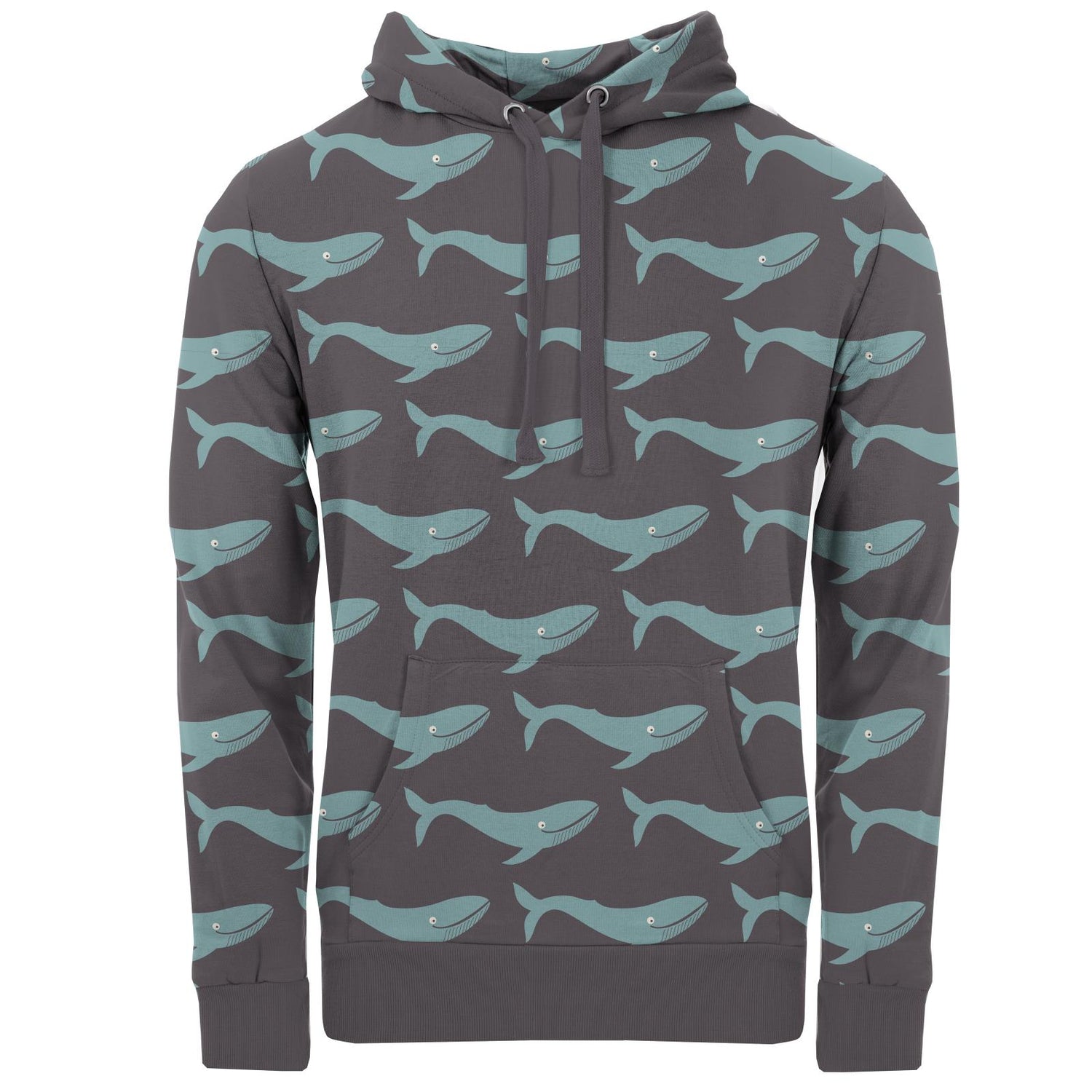 Men's Print Fleece Kangaroo Pocket Pullover in Rain Whale