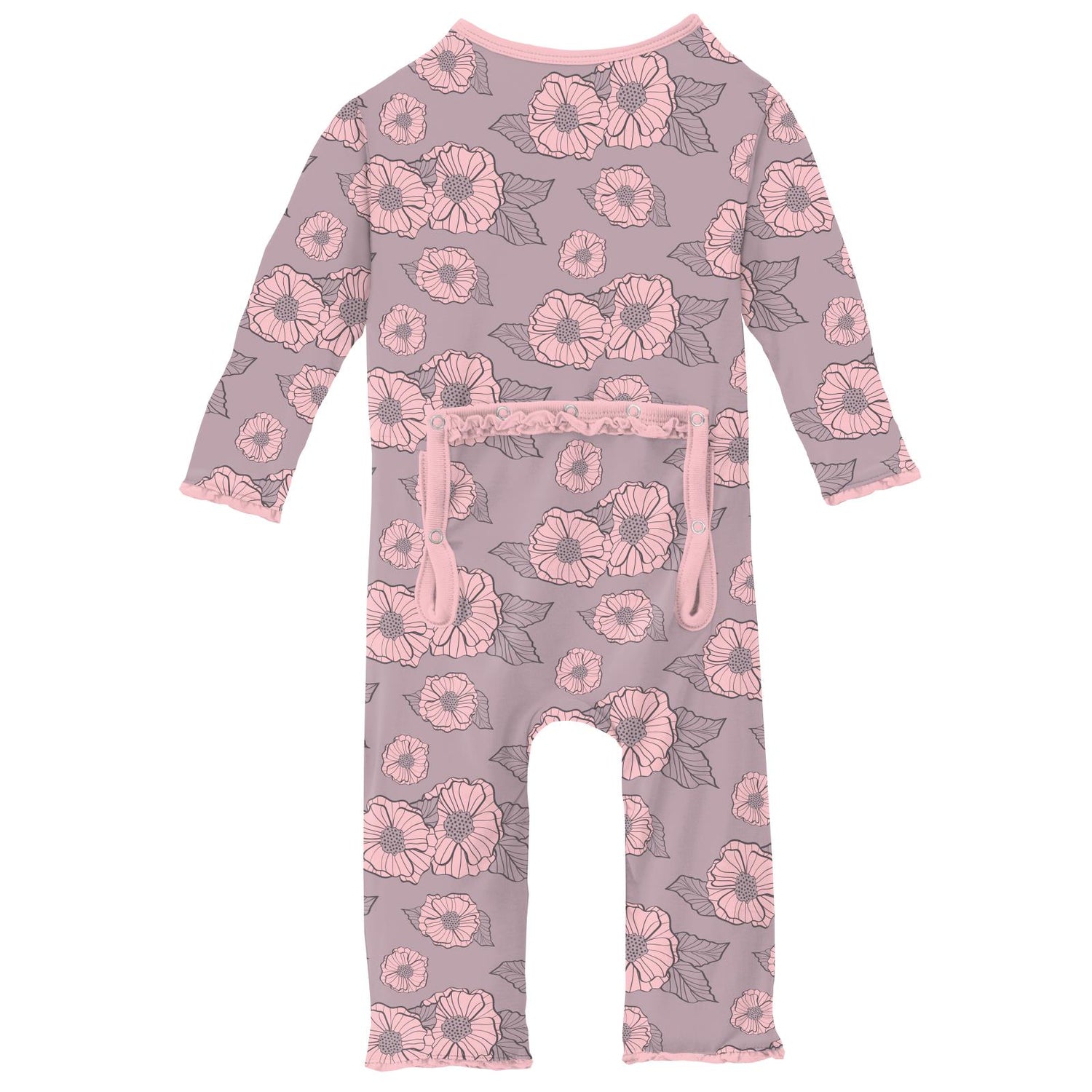 Print Muffin Ruffle Coverall with Zipper in Sweet Pea Poppies