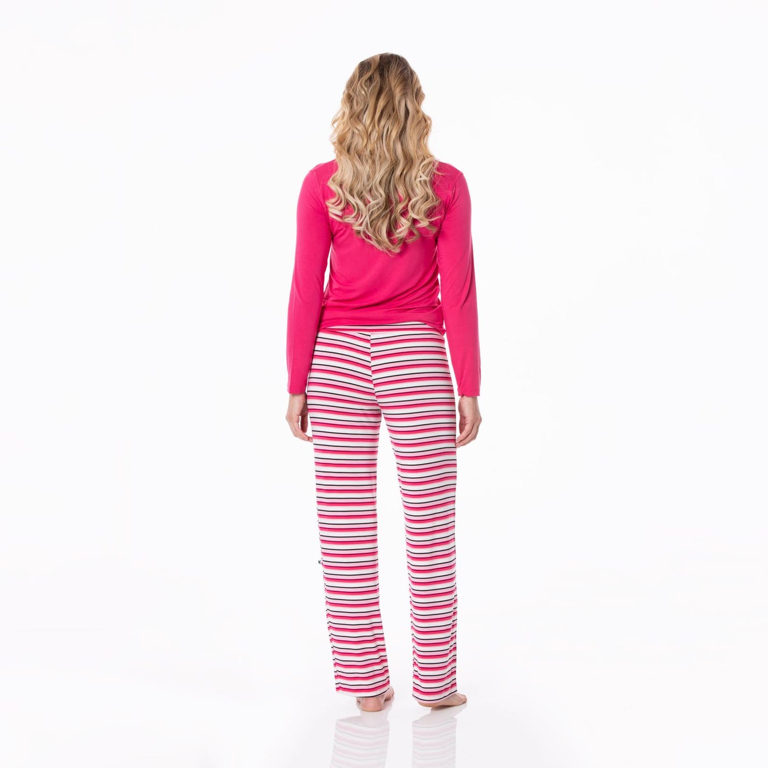 Women's Long Sleeve Loosey Goosey Tee & Pajama Pants Set in Winter Rose Stripe