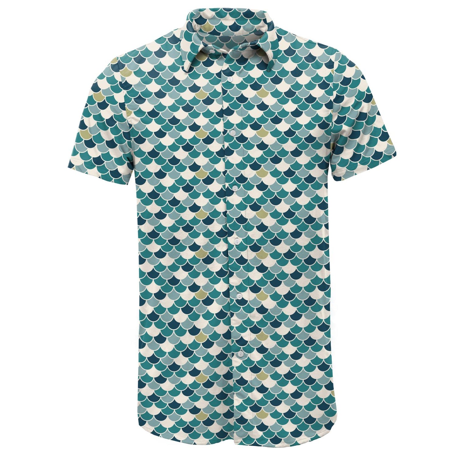 Men's Print Short Sleeve Button Down Shirt in Lagoon Scales
