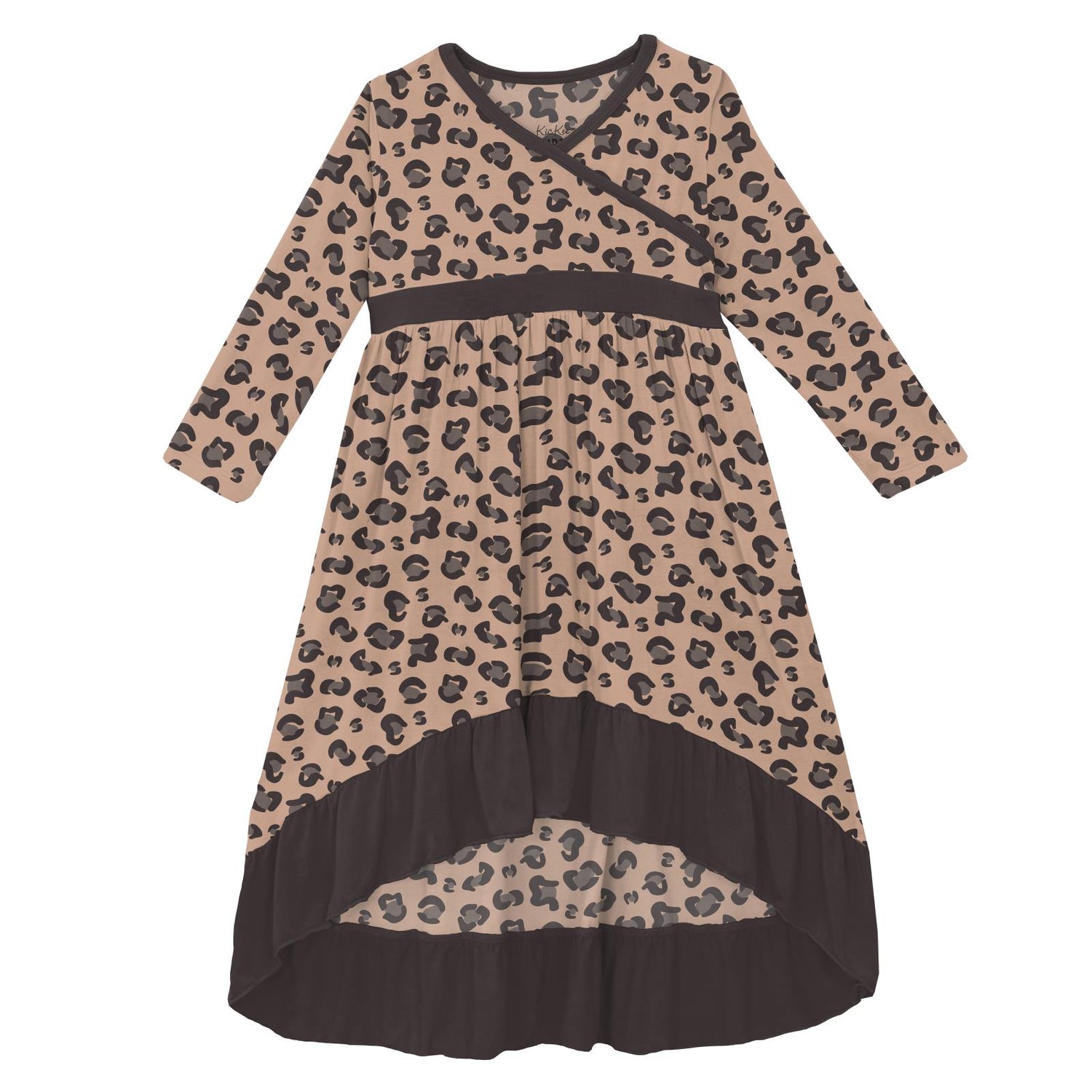 Print Long Sleeve Hi Lo Maxi Dress in Suede Cheetah Print