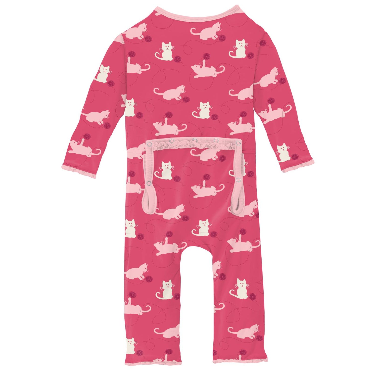 Print Muffin Ruffle Coverall with Zipper in Winter Rose Kitty