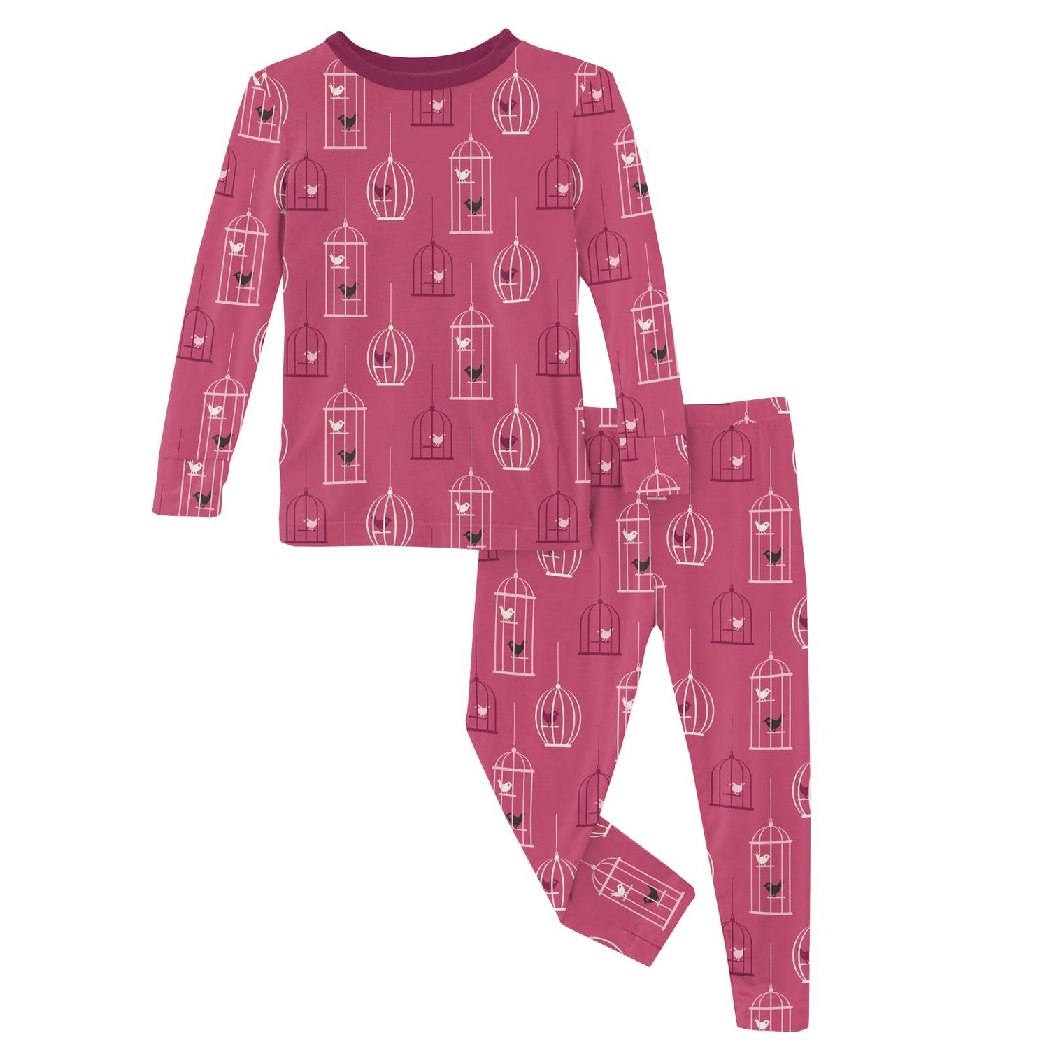 Print Long Sleeve Pajama Set in Winter Rose Birdcage