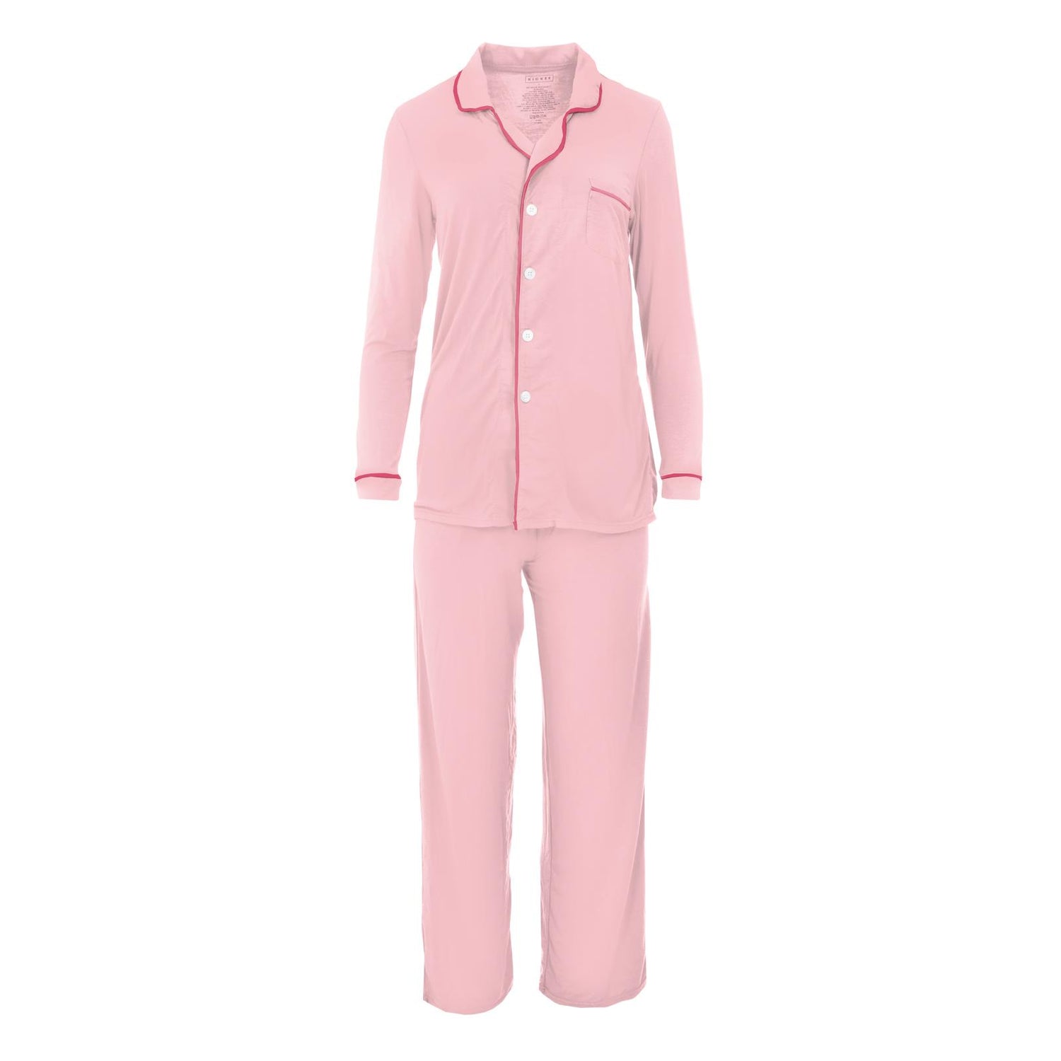 Women's Long Sleeved Collared Pajama Set in Lotus with Winter Rose
