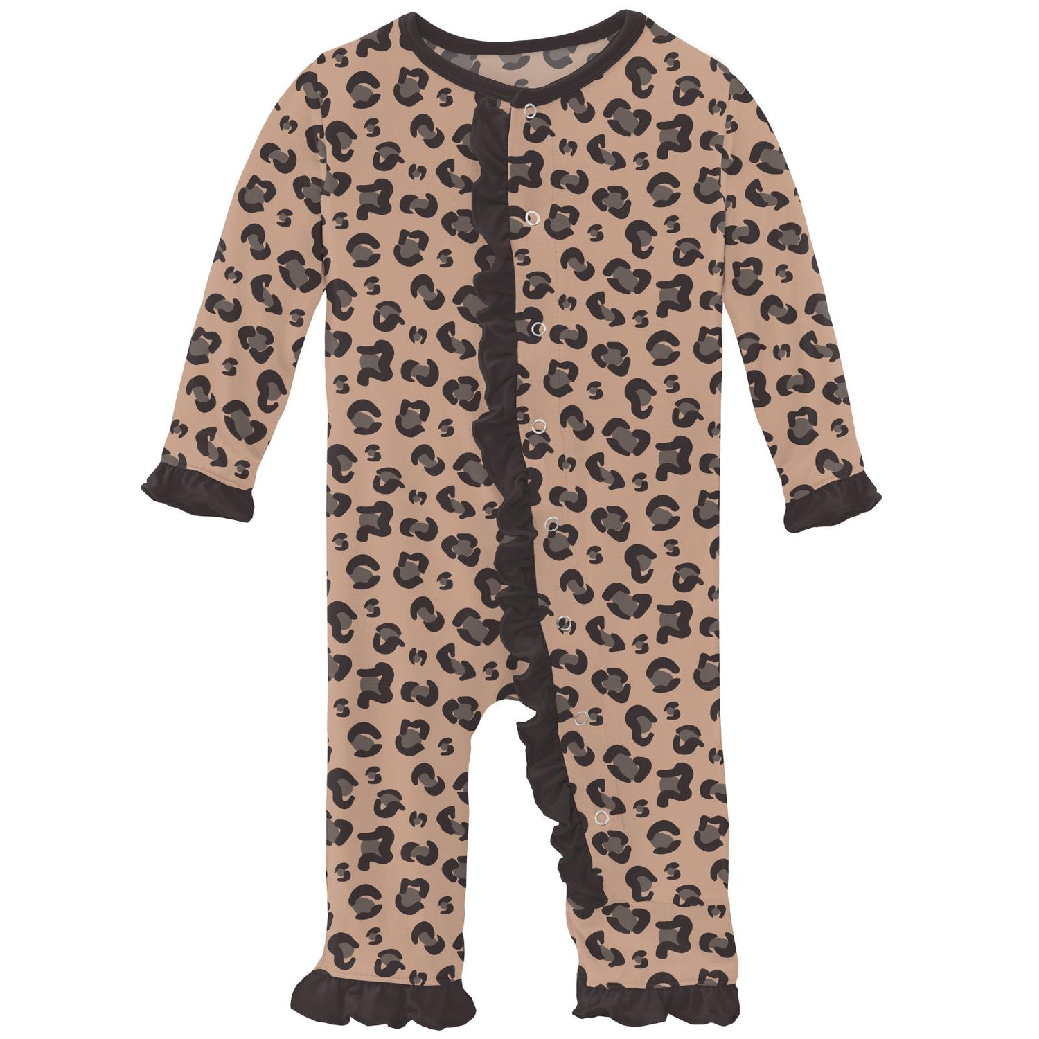 Print Classic Ruffle Coverall with Snaps in Suede Cheetah Print