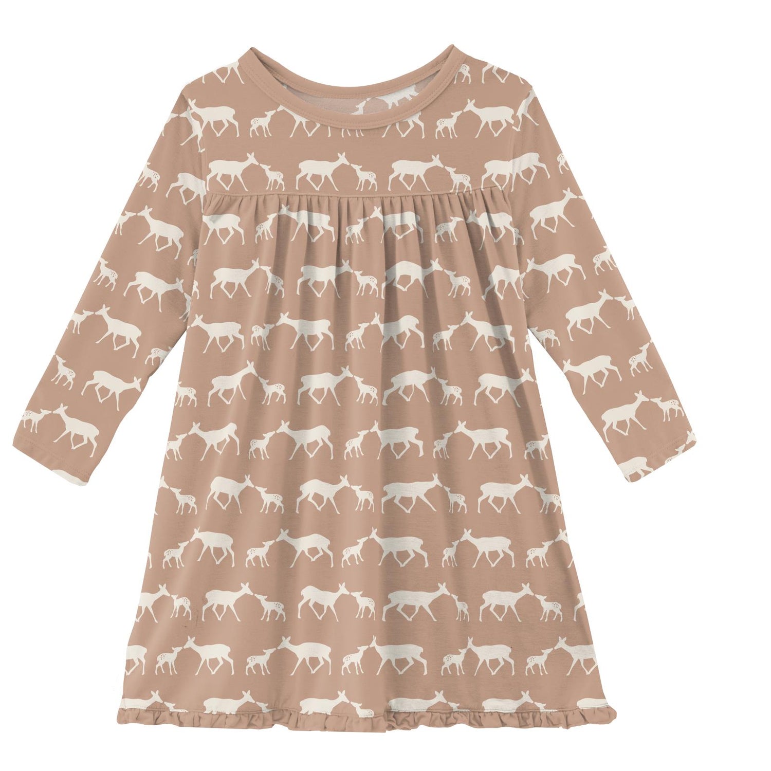 Print Classic Long Sleeve Swing Dress in Doe and Fawn