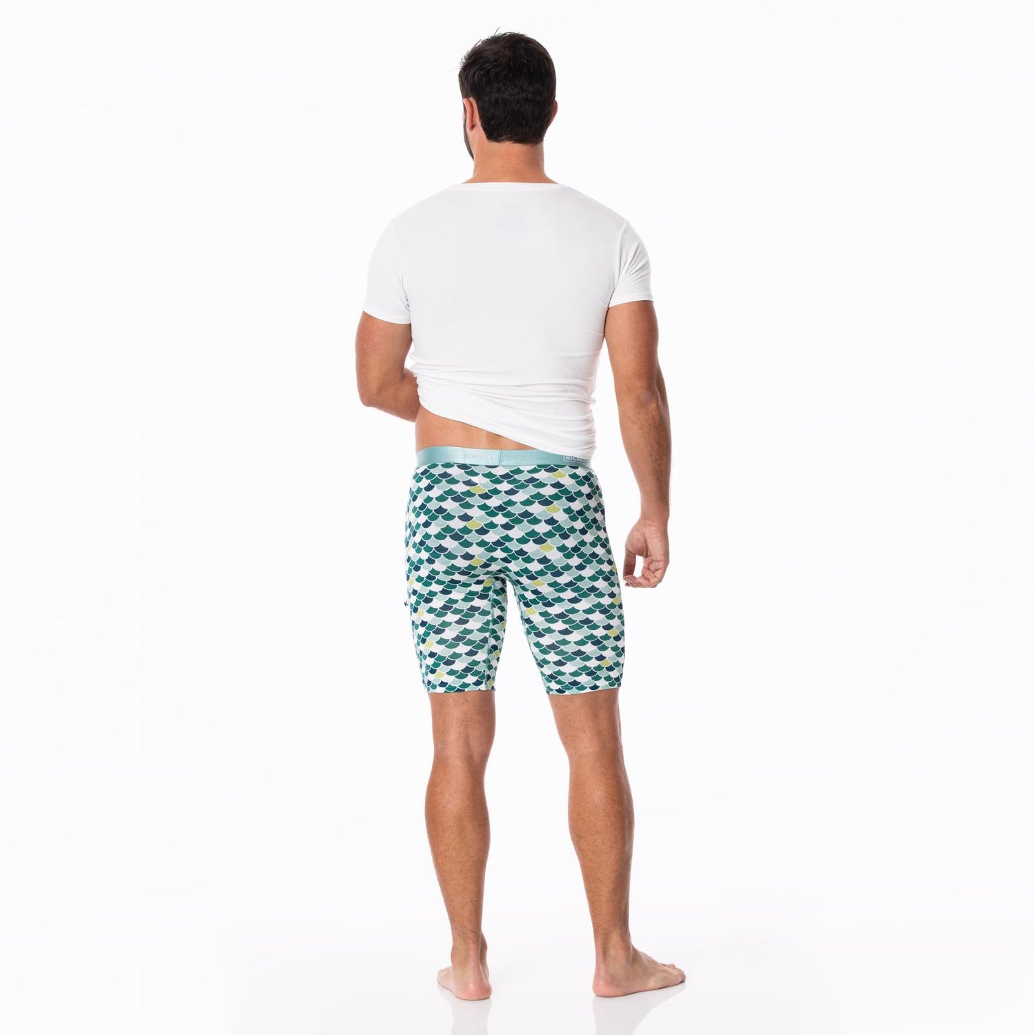 Men's Print Long Boxer Brief with Top Fly in Lagoon Scales