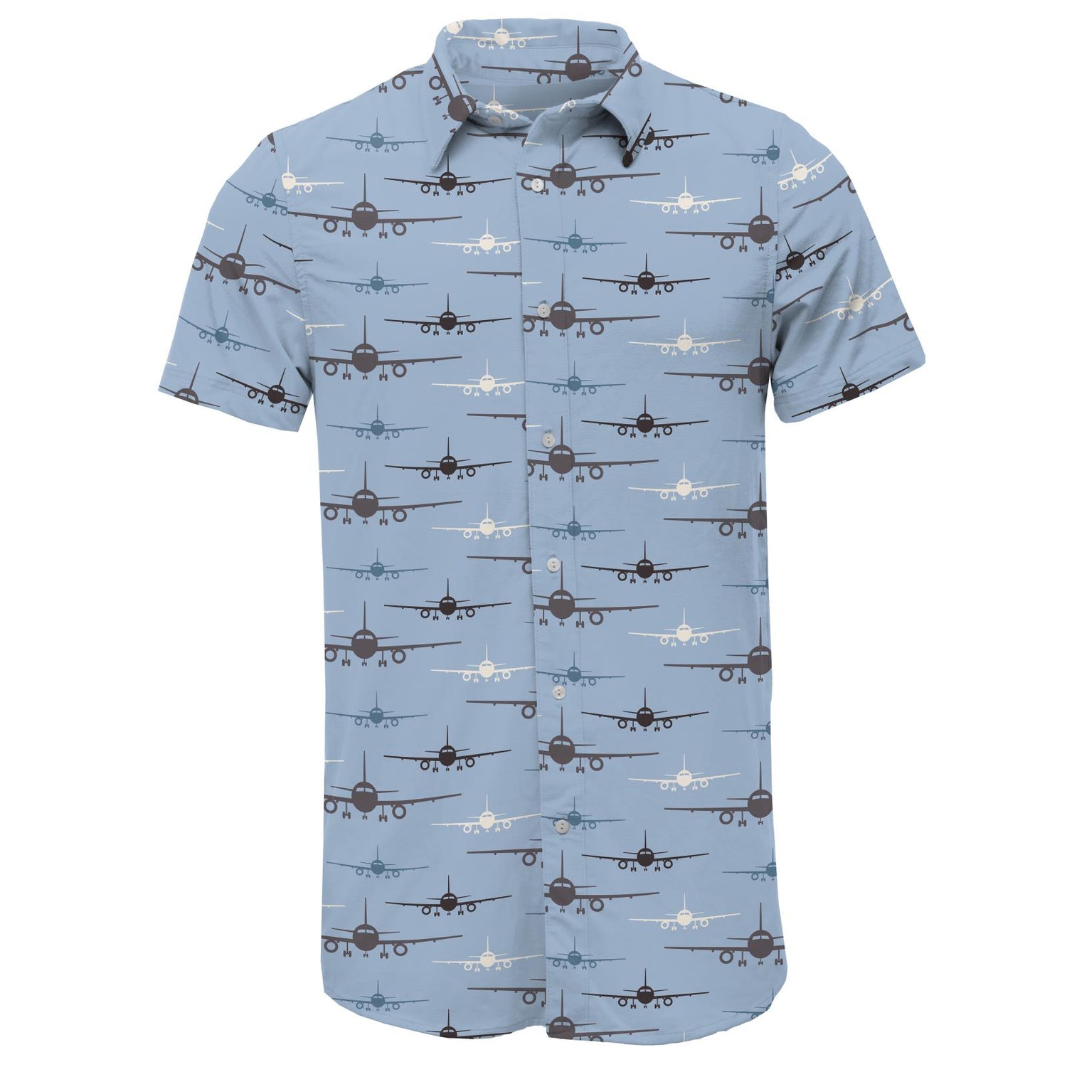 Men's Print Short Sleeve Woven Button Down Shirt in Pond Airplanes