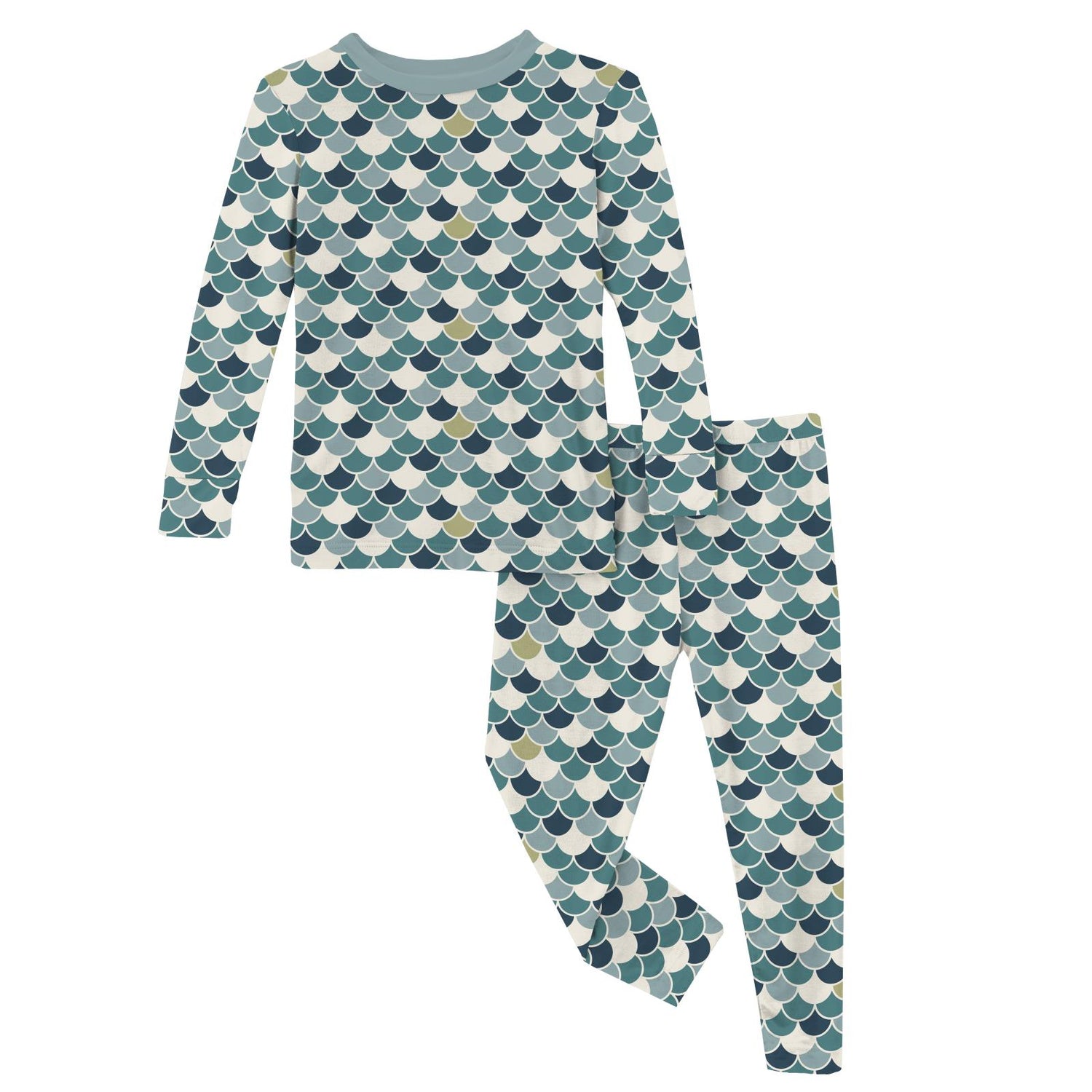 Print Long Sleeve Pajama Set in Lagoon Scales