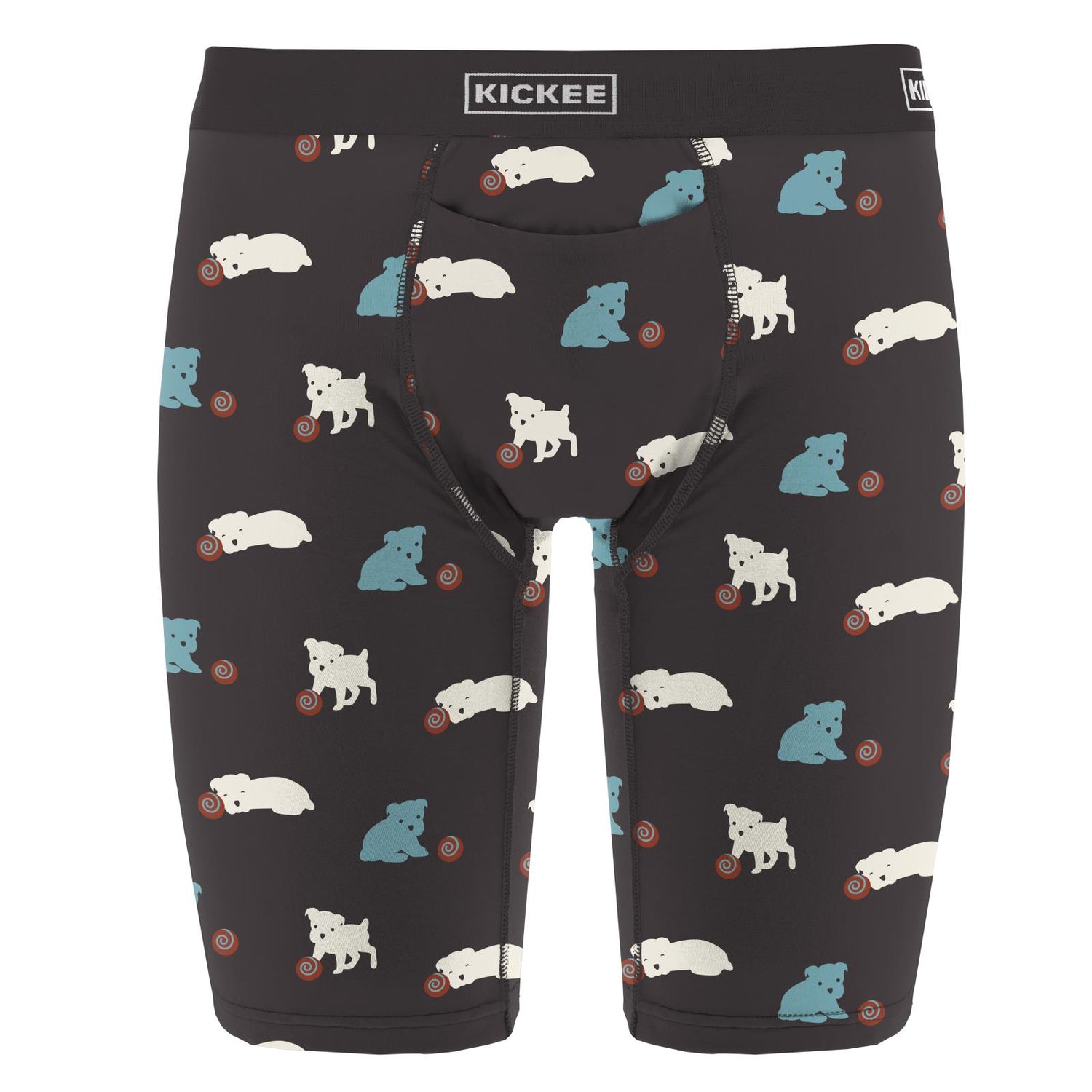 Men's Print Long Boxer Brief with Top Fly in Midnight Puppy