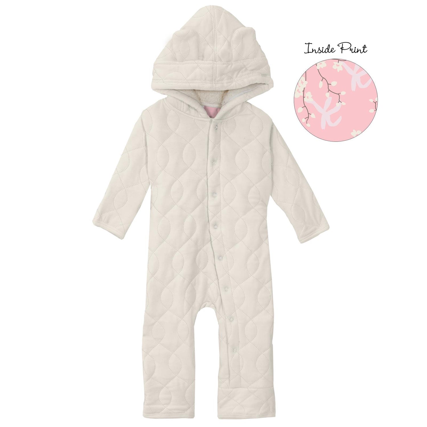 Print Quilted Hoodie Coverall with Sherpa-Lined Hood in Natural/Lotus Orchid Print