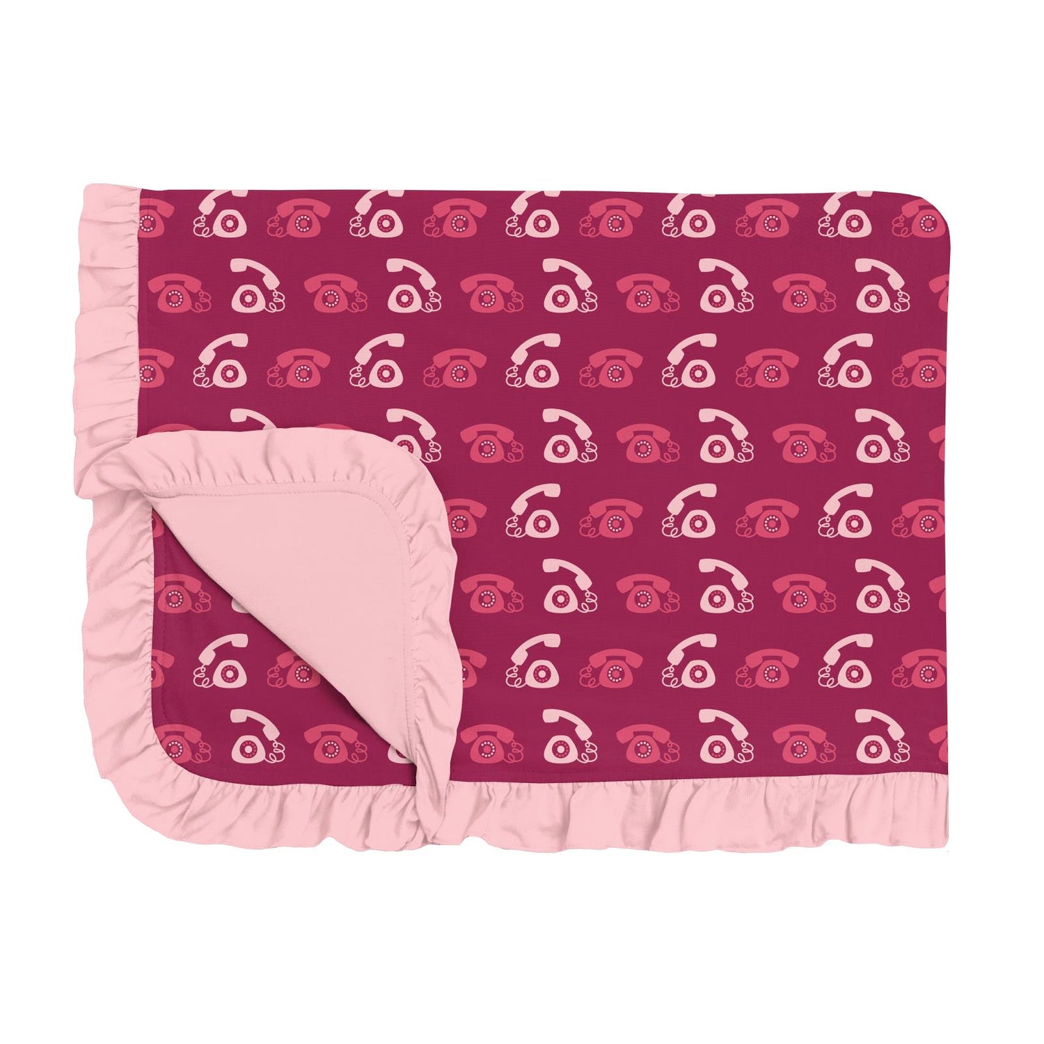 Print Ruffle Toddler Blanket in Berry Telephone