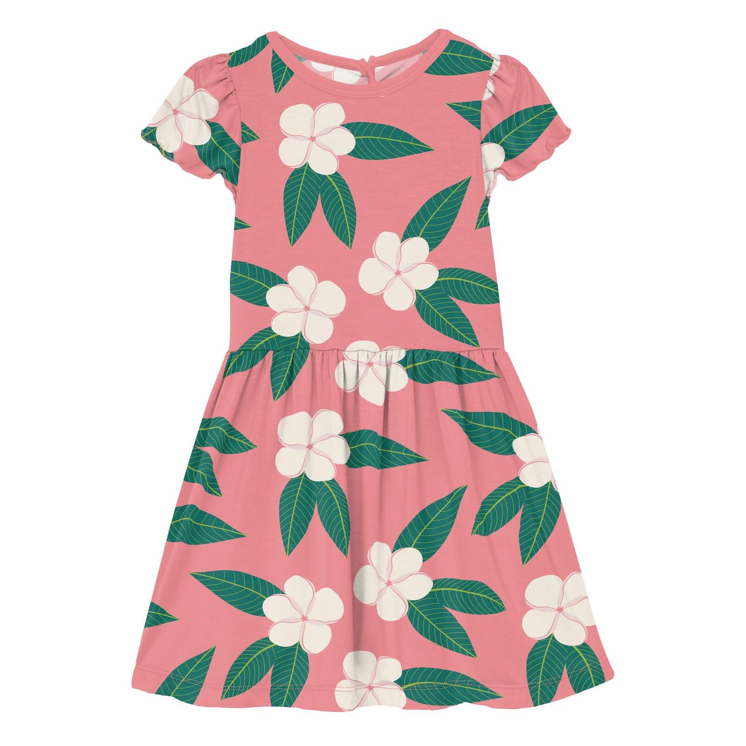 Print Flutter Sleeve Twirl Dress in Strawberry Plumeria