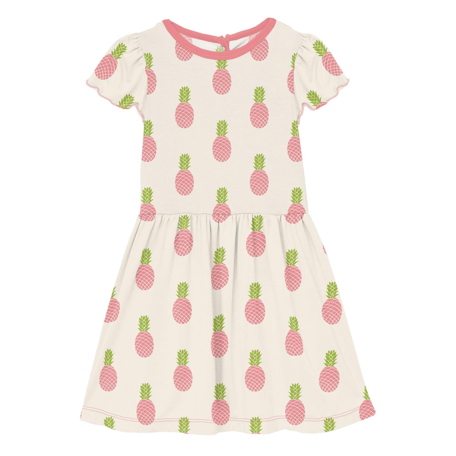 Print Flutter Sleeve Twirl Dress in Strawberry Pineapples