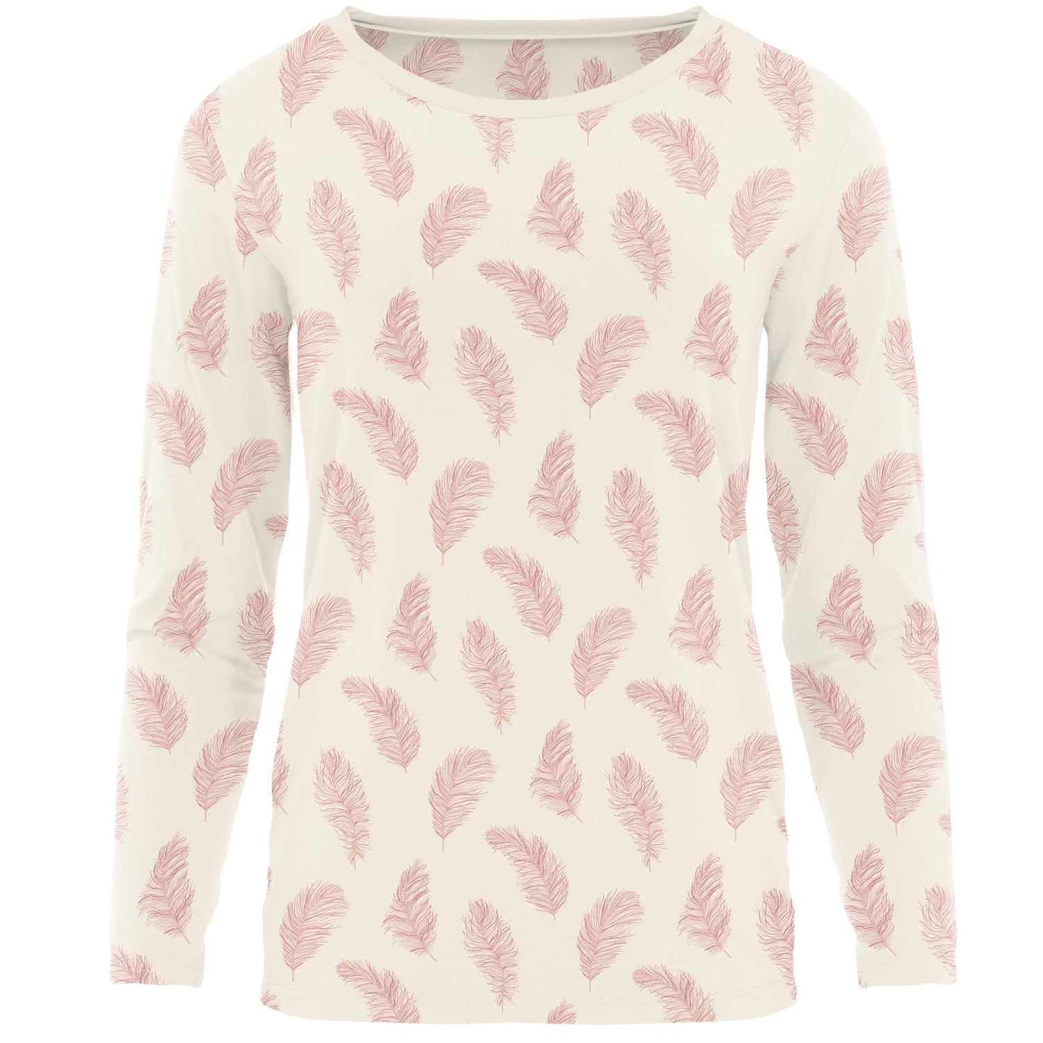 Women's Print Long Sleeve Loosey Goosey Tee in Natural Feathers