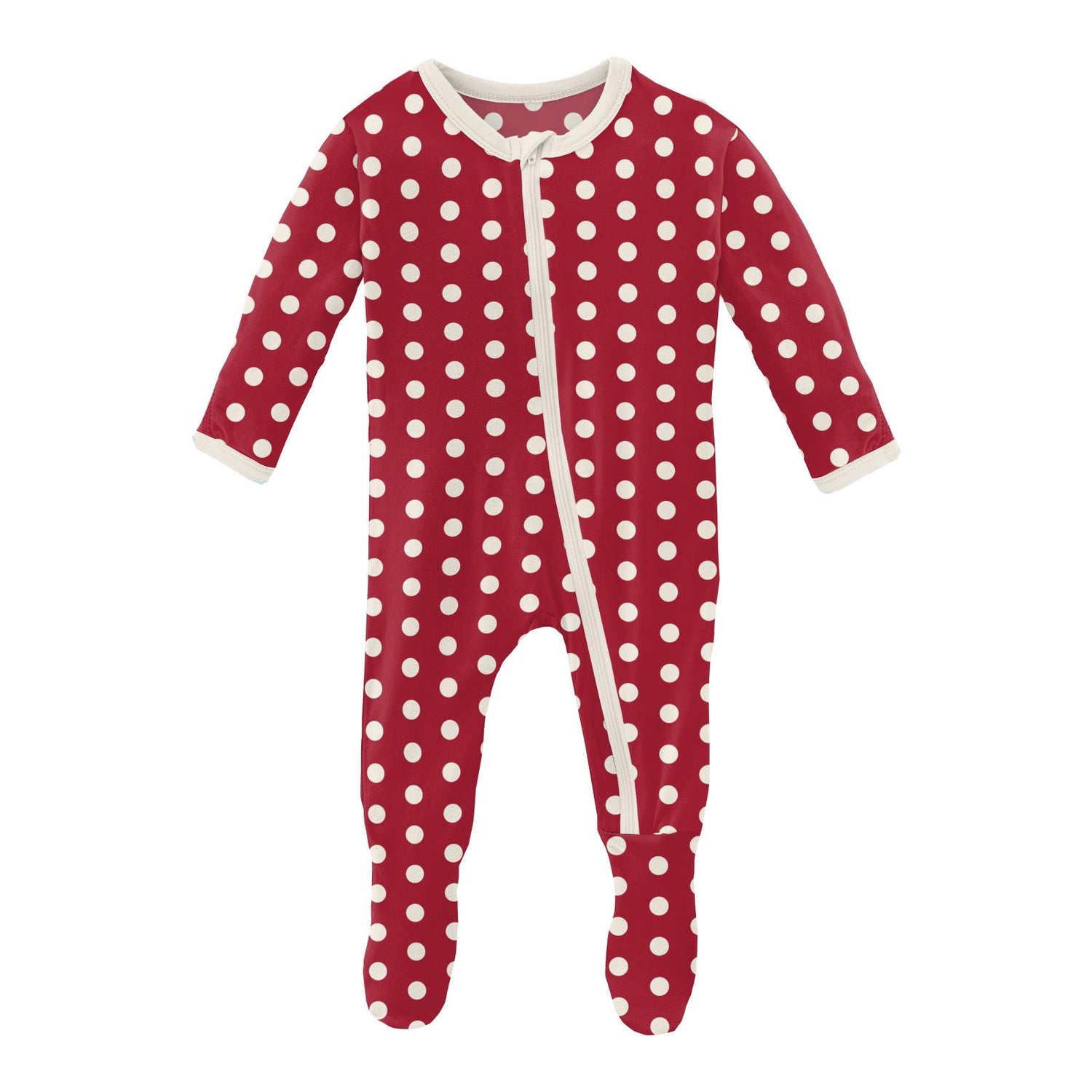 Print Footie with Zipper in Candy Apple Polka Dots