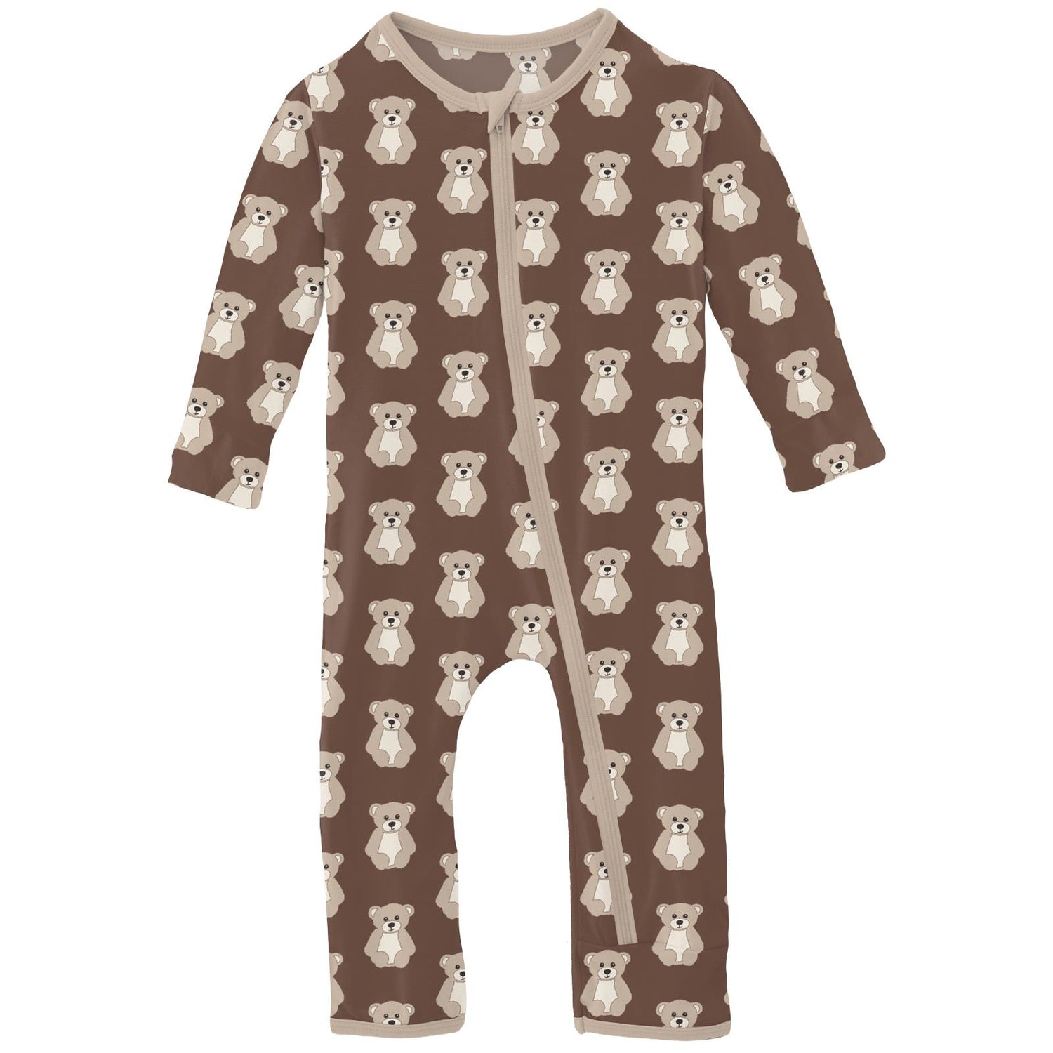 Print Coverall with Zipper in Cocoa Teddy Bear