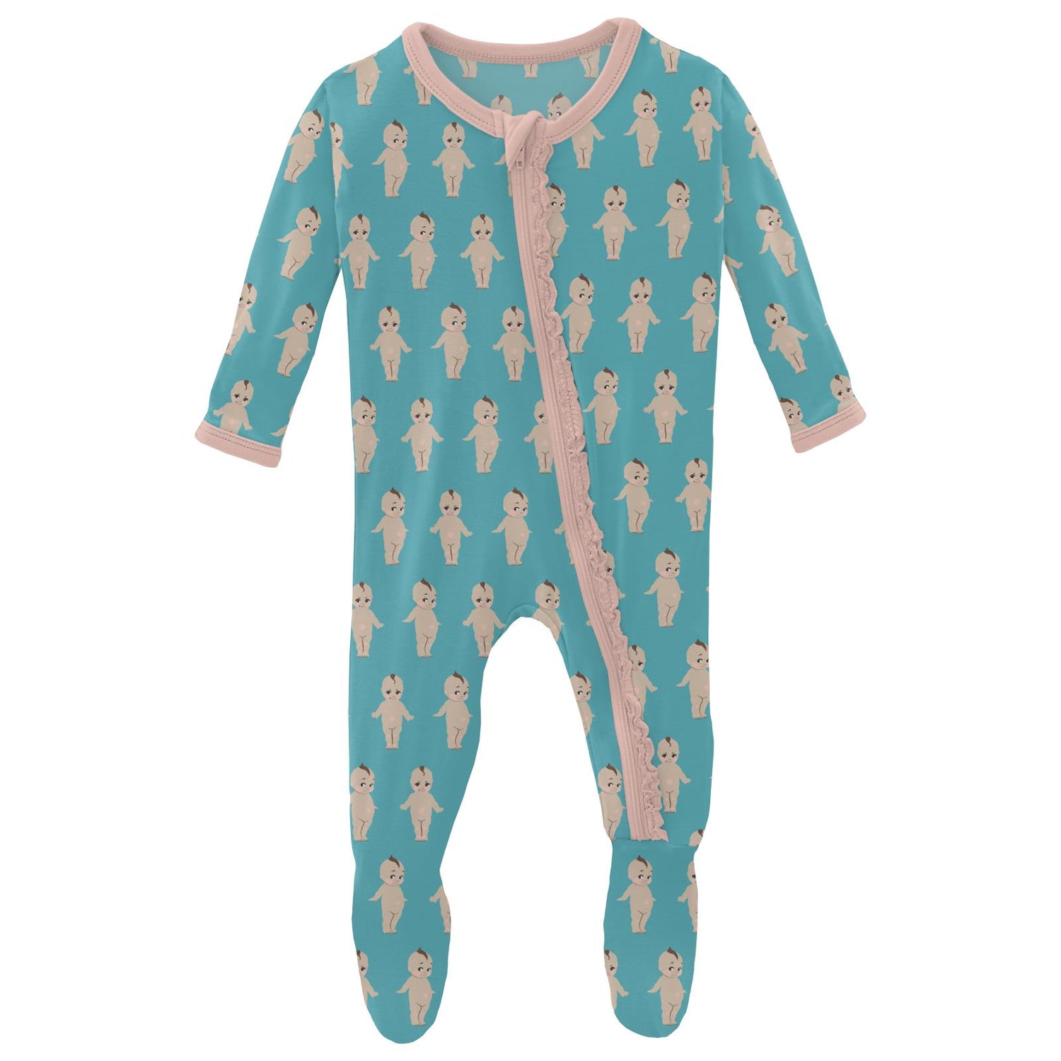 Print Muffin Ruffle Footie with Zipper in Glacier Baby Doll