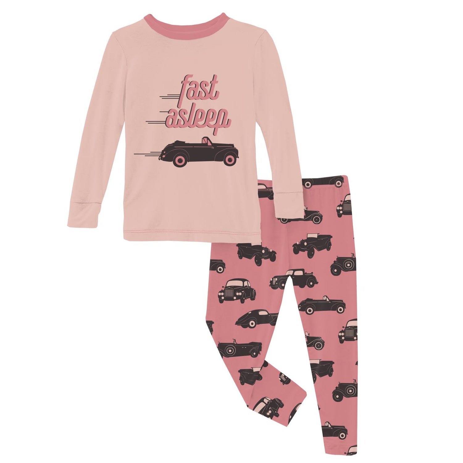Long Sleeve Graphic Tee Pajama Set in Desert Rose Vintage Cars