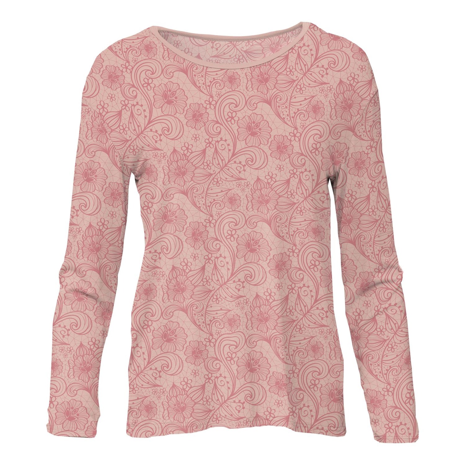 Women's Print Long Sleeve Butterfly Open-Back Top in Peach Blossom Lace