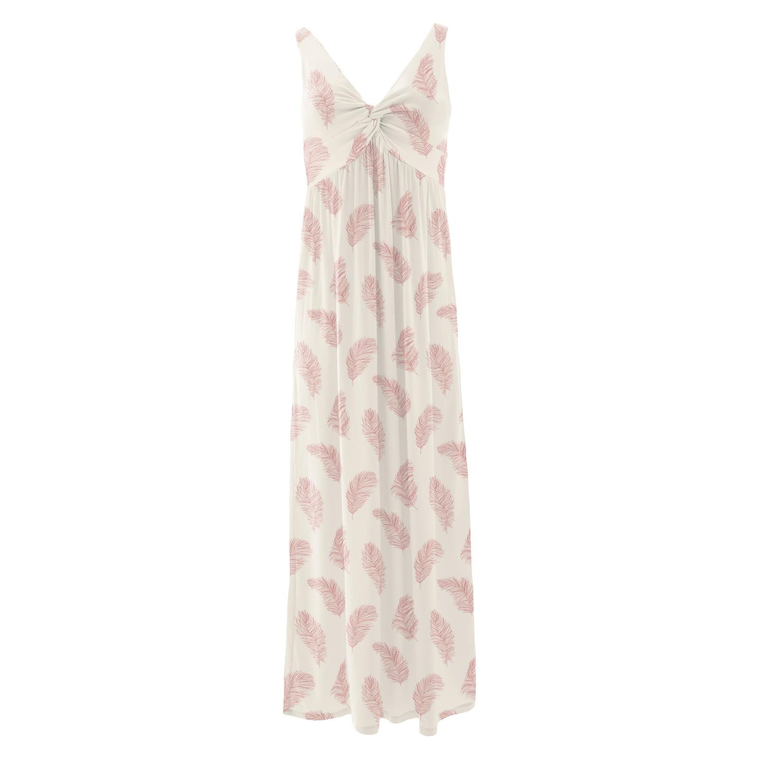 Women's Print Simple Twist Nightgown in Natural Feathers