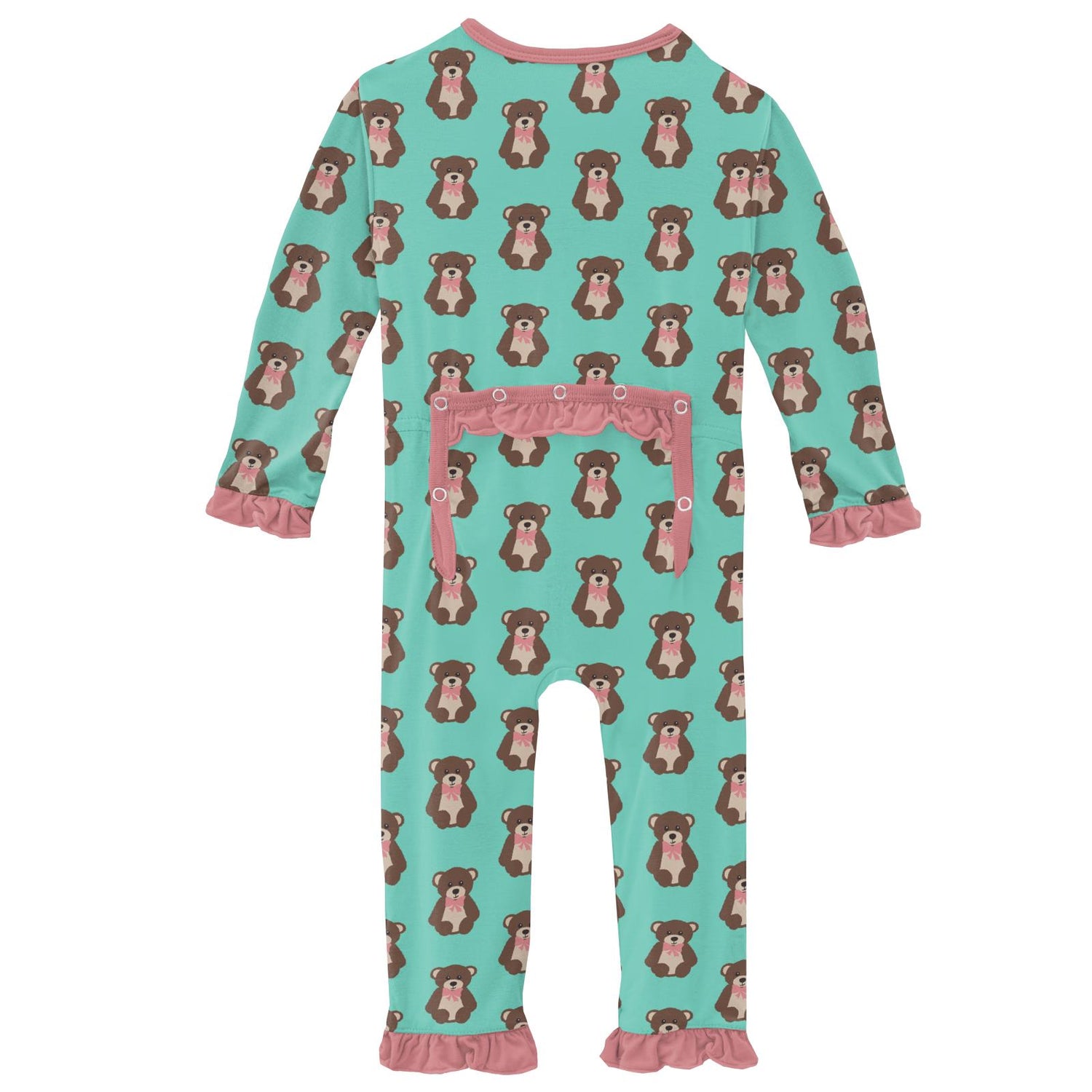 Print Classic Ruffle Coverall with Snaps in Glass Teddy Bear