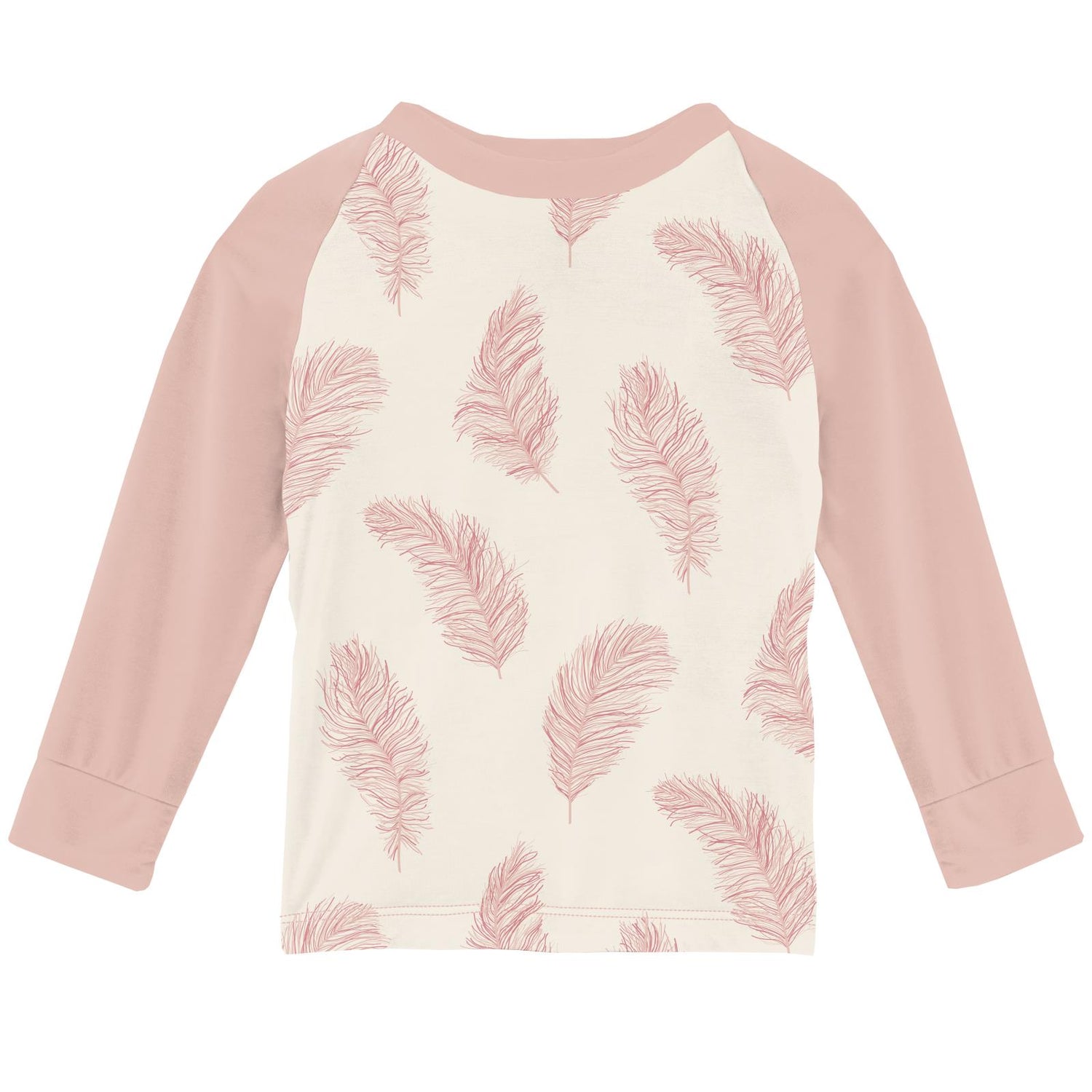 Print Long Sleeve Tailored Fit Raglan Tee in Natural Feathers