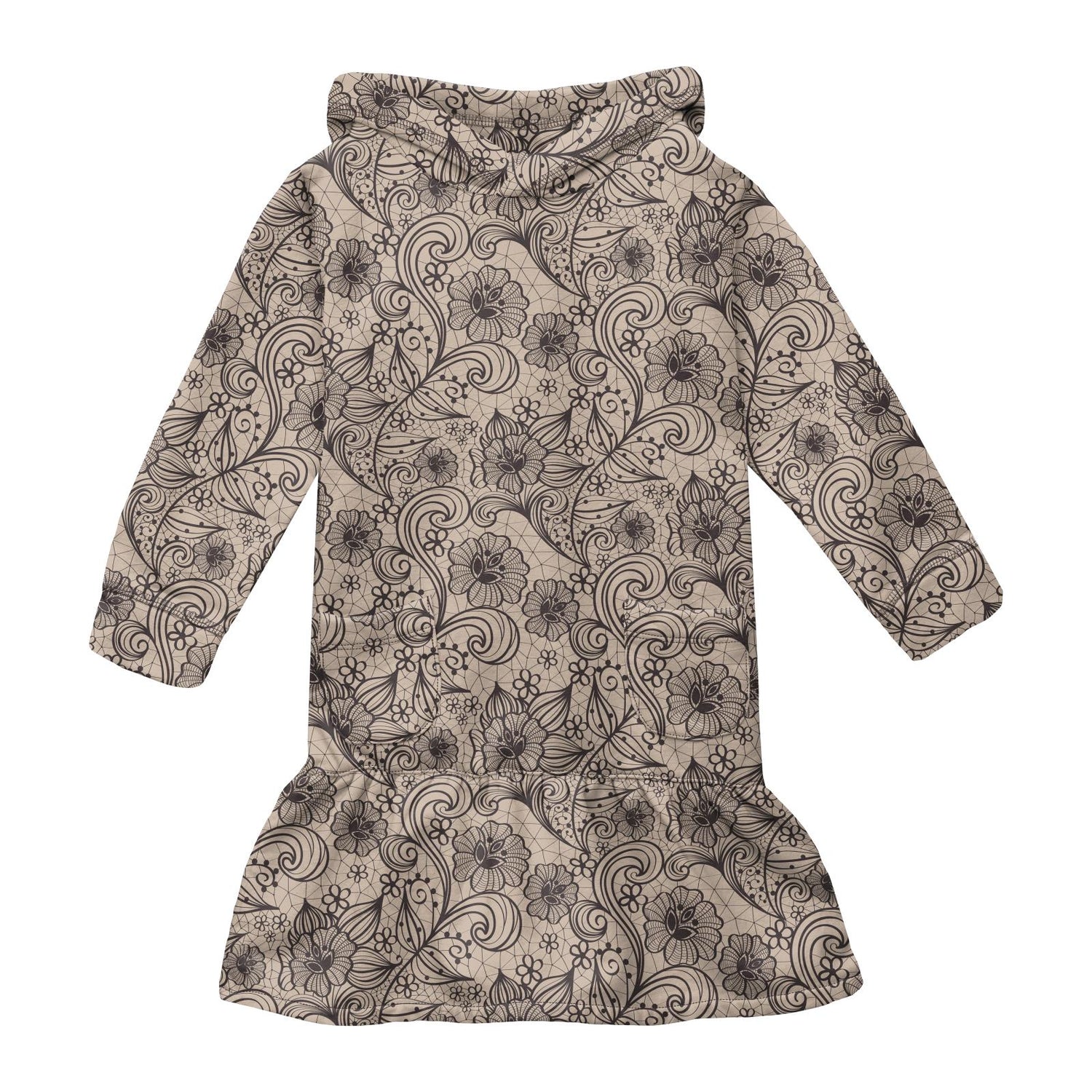 Print Long Sleeve Fleece Hoodie Dress in Burlap Lace