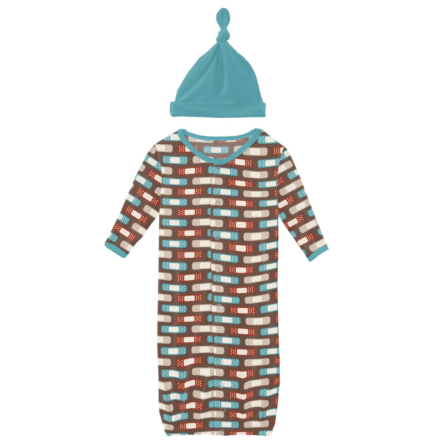 Print Layette Gown Converter & Single Knot Hat Set in Cocoa Boo Boos