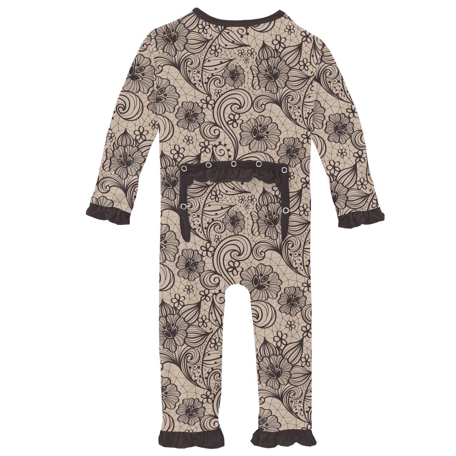 Print Classic Ruffle Coverall with Snaps in Burlap Lace