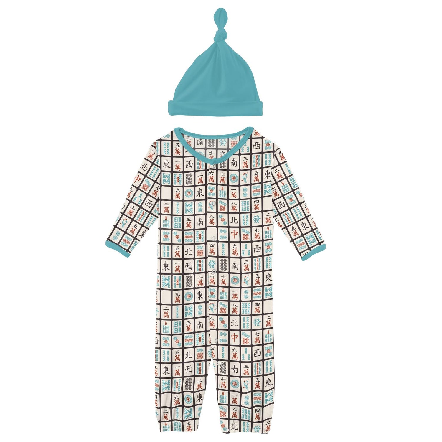 Print Layette Gown Converter & Single Knot Hat Set in Midnight Mahjong