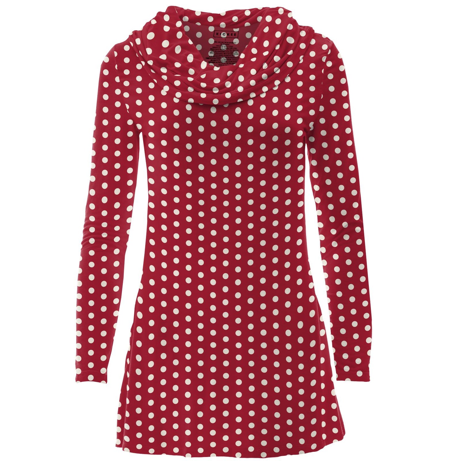 Women's Print Long Sleeve Cowl-Neck Tunic in Candy Apple Polka Dots