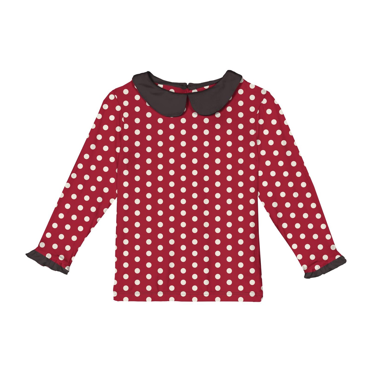Print Long Sleeve Peter Pan Collared Tee in Candy Apple Polka Dots