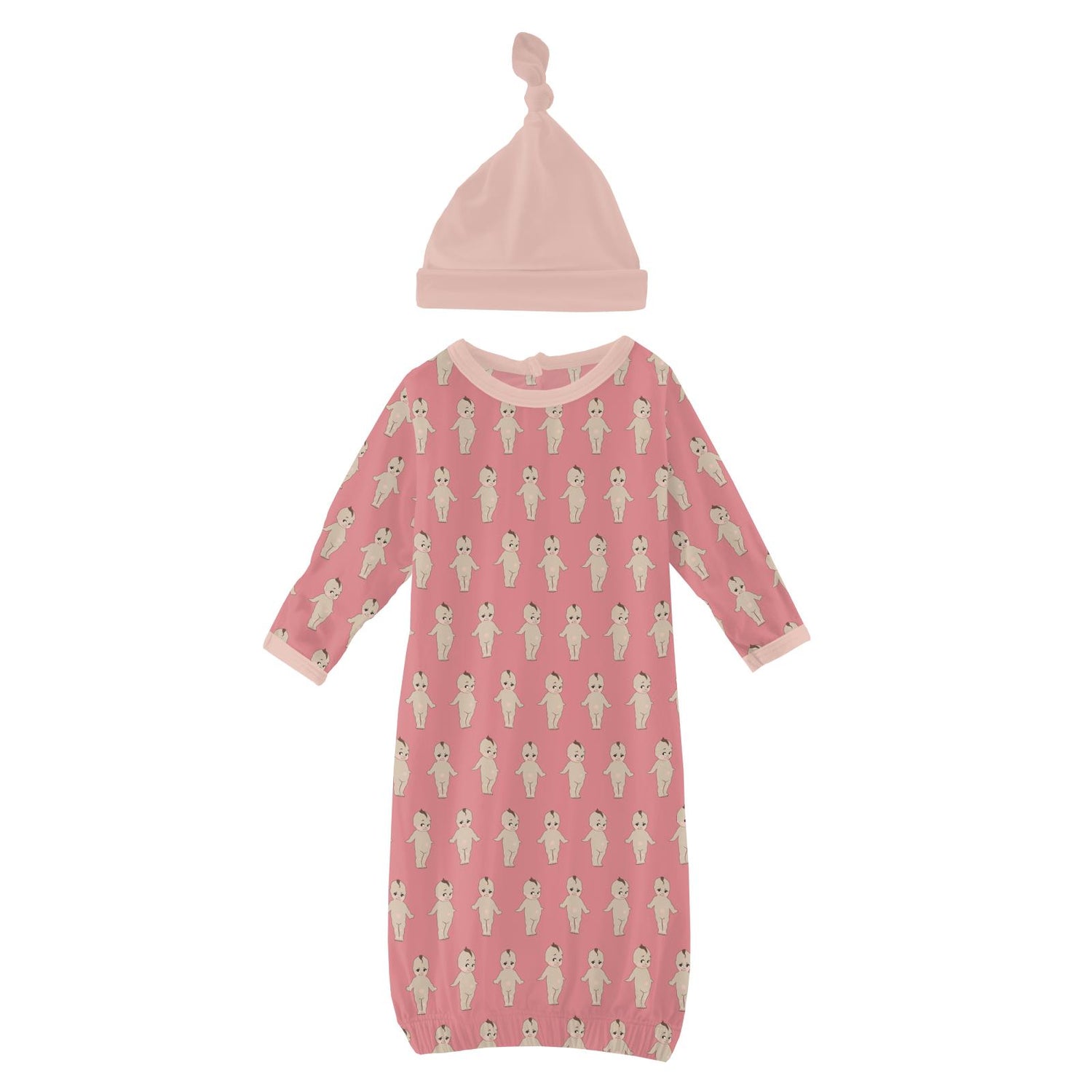 Print Layette Gown & Single Knot Hat Set in Desert Rose Baby Doll