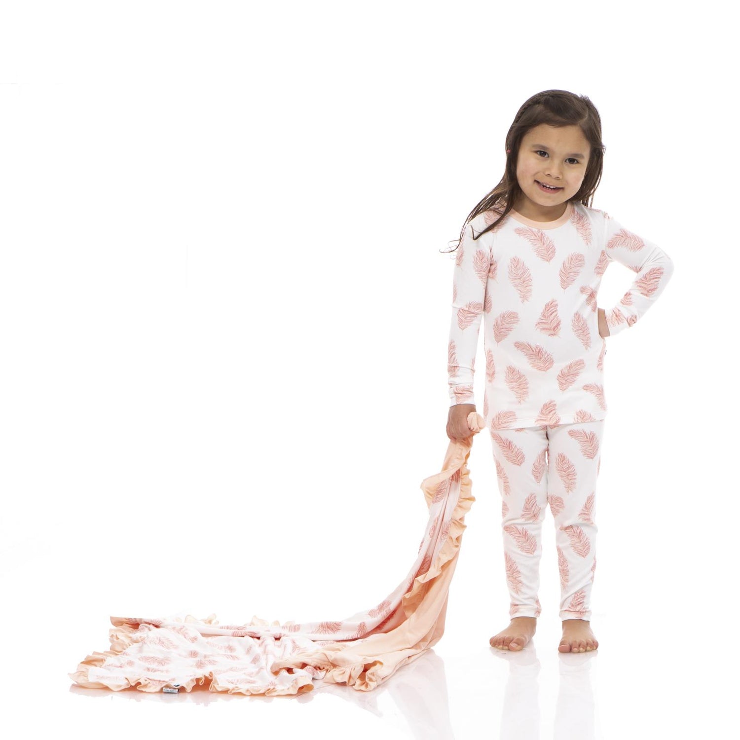 Print Long Sleeve Pajama Set in Natural Feathers