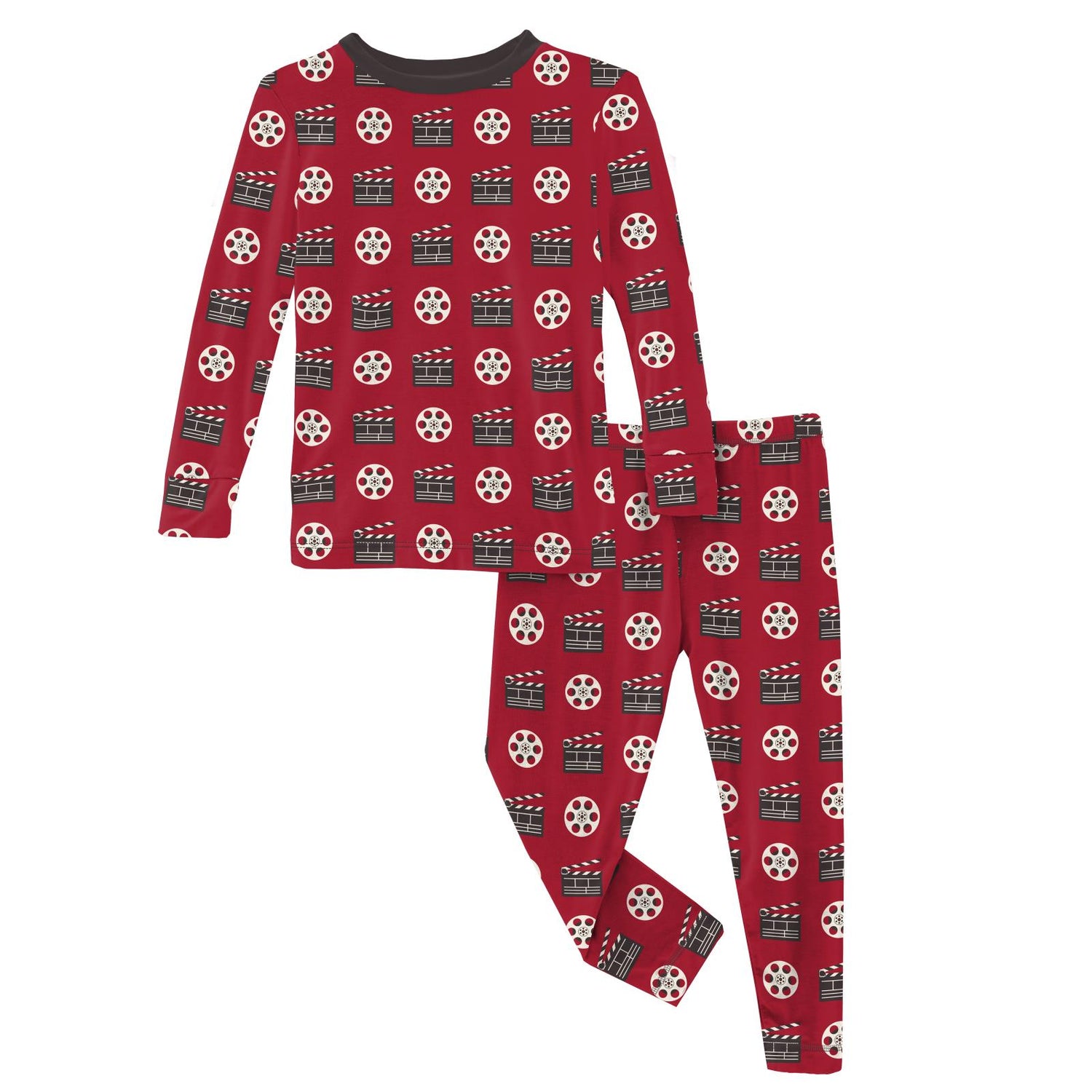 Print Long Sleeve Pajama Set in Candy Apple Clapper Board and Film