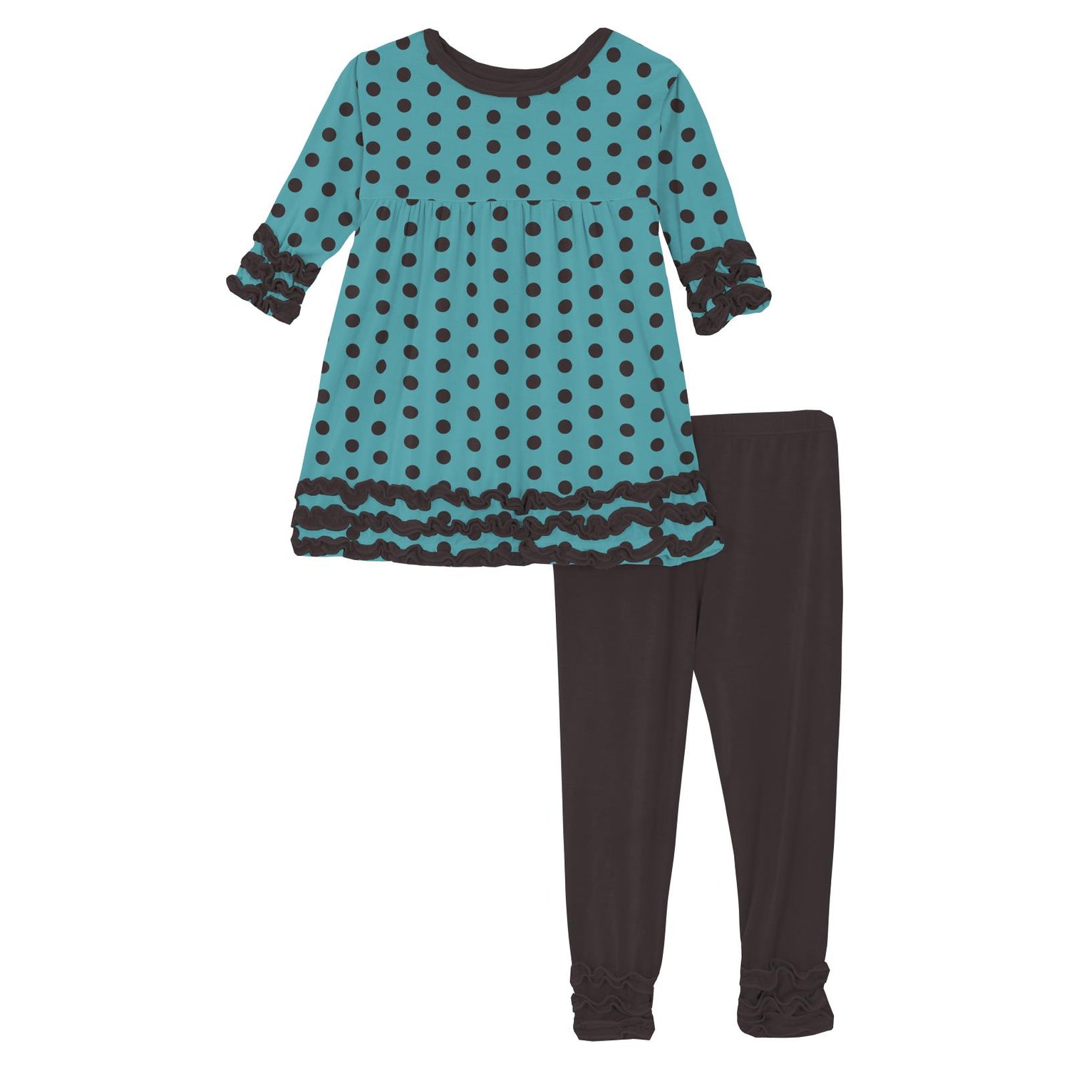 Print Long Sleeve Babydoll Outfit Set in Glacier Polka Dots
