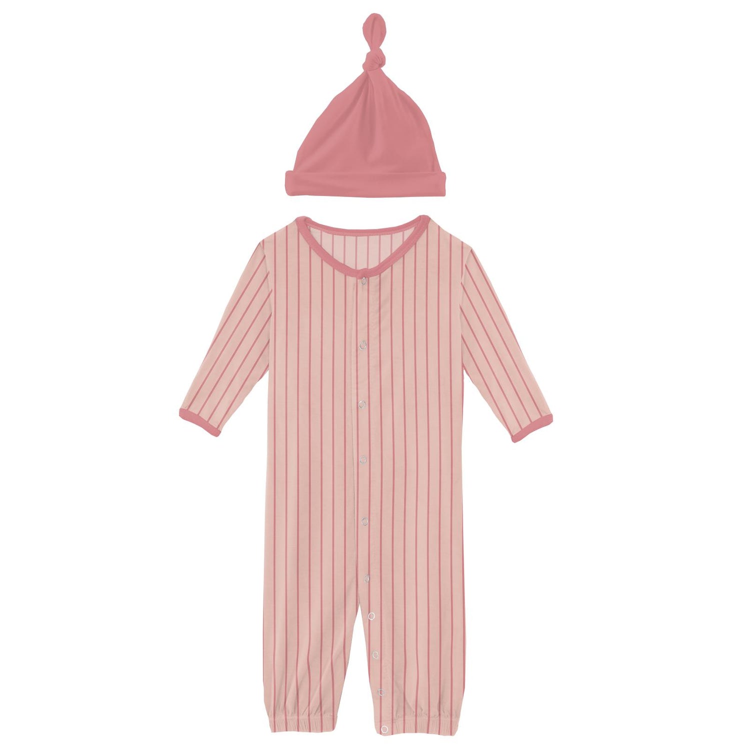Print Layette Gown Converter & Single Knot Hat Set in Pinstripe